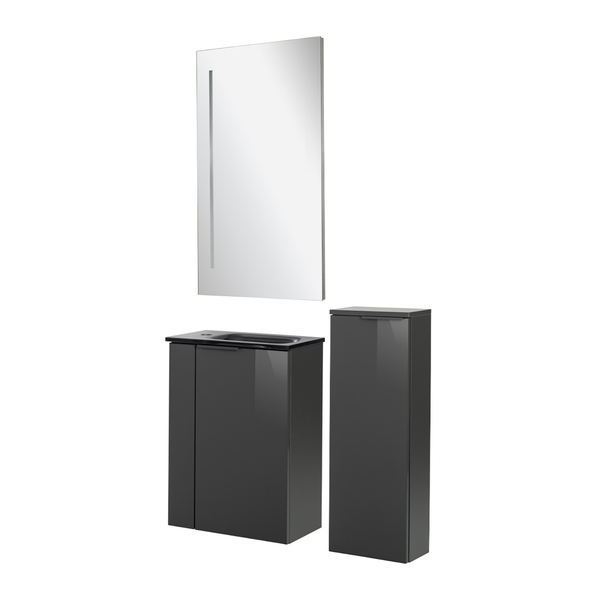 Fackelmann SBC LUNA Gäste WC Set 4-teilig 45 cm, Anthrazit, Glas Anthrazit, LED-Spiegel+Midischrank slim Fackelmann SBC LUNA Gäste WC Set 4-teilig 45 cm, Anthrazit, Glas Anthrazit, LED-Spiegel+Midischrank slim