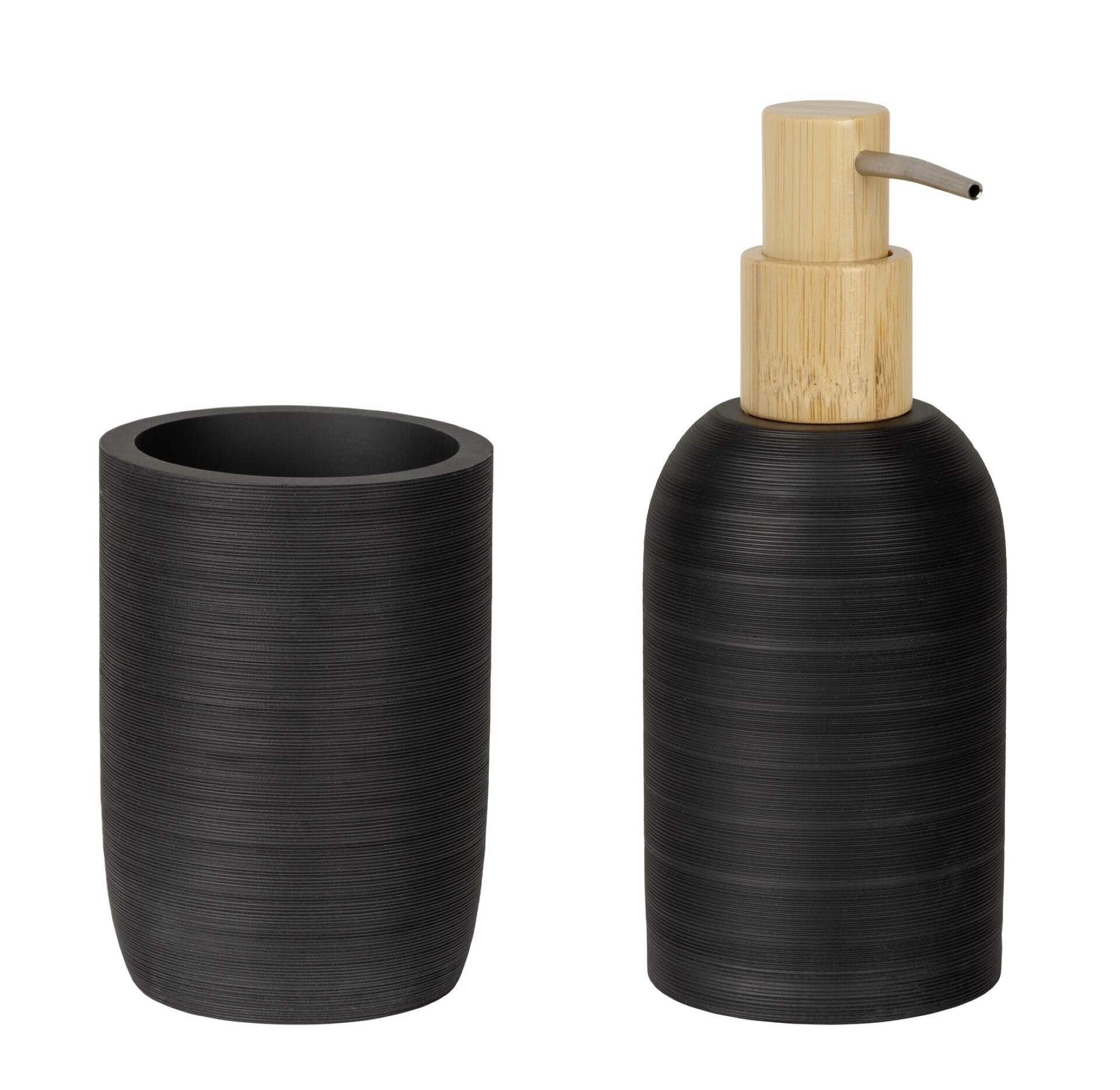 WENKO ALTAVALLE Accessoire Set, Schwarz, Zahnputzbecher, Seifenspender, Keramik