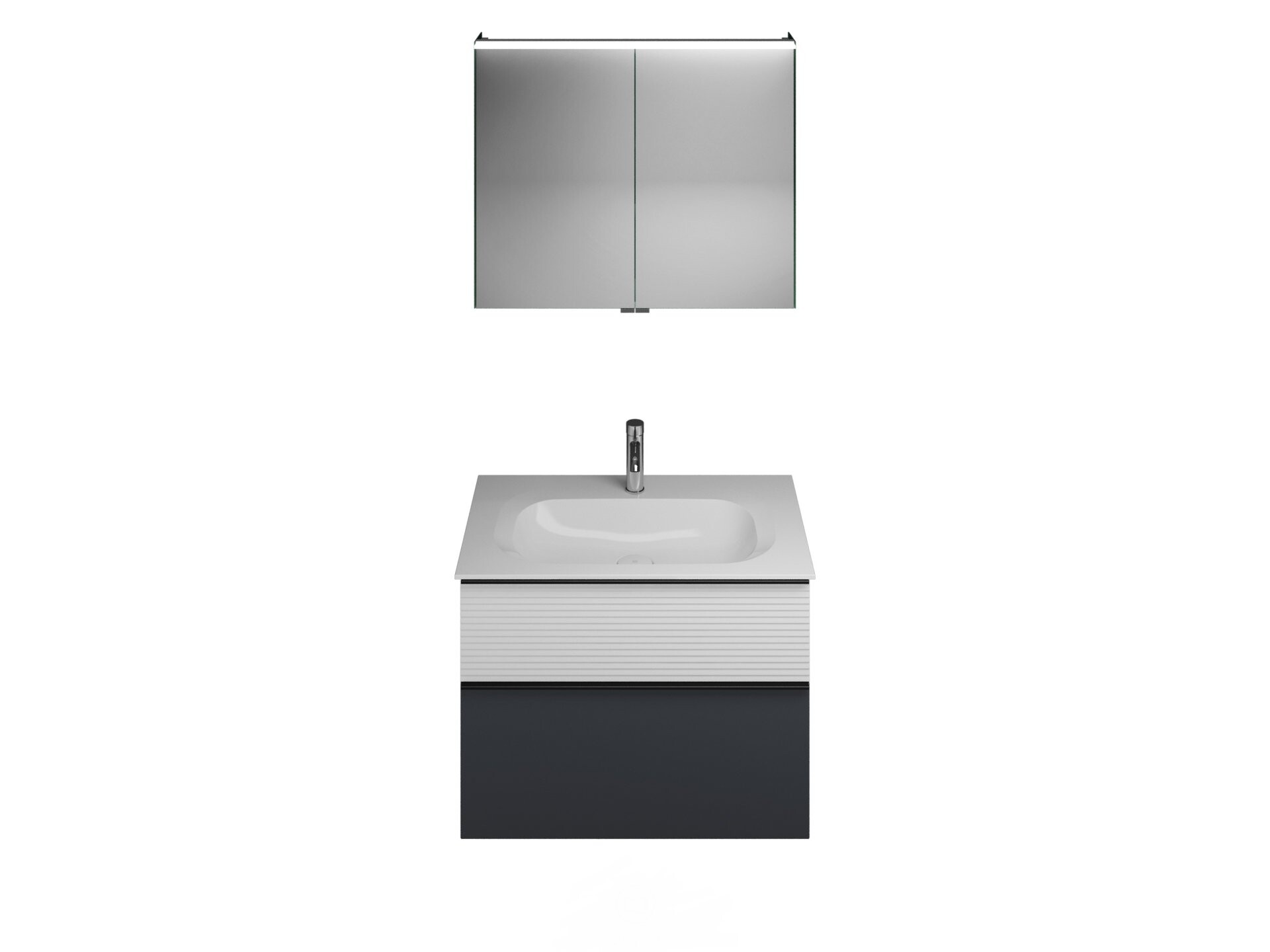 Burgbad FIUMO Waschtisch Set mit Spiegelschrank 82 cm breit, Weiß/Anthrazit, Waschbecken Gussmarmor Weiß Burgbad FIUMO Waschtisch Set mit Spiegelschrank 82 cm breit, Weiß/Anthrazit, Waschbecken Gussmarmor Weiß