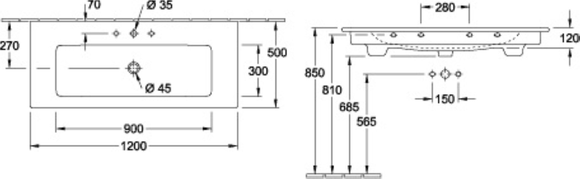 VILLEROY & BOCH VENTICELLO Waschbecken Keramik 120 cm breit, Weiß, mit Überlauf VILLEROY & BOCH VENTICELLO Waschbecken Keramik 120 cm breit, Weiß, mit Überlauf