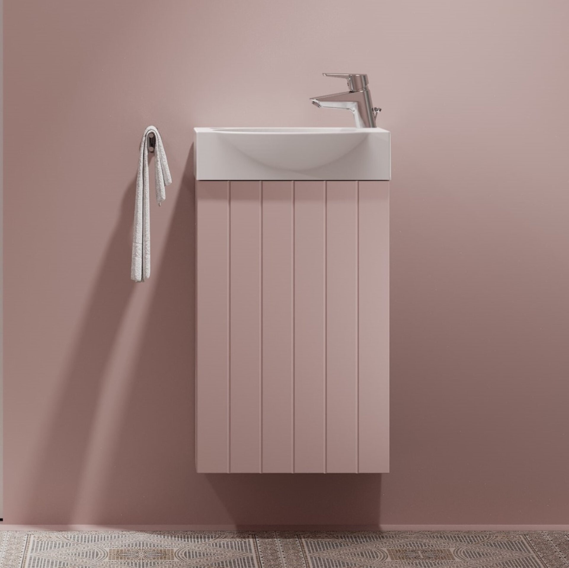 BADEDU IMPERO Gäste WC Waschtisch Set  40 cm breit, Rosa, Waschbecken Keramik Weiß