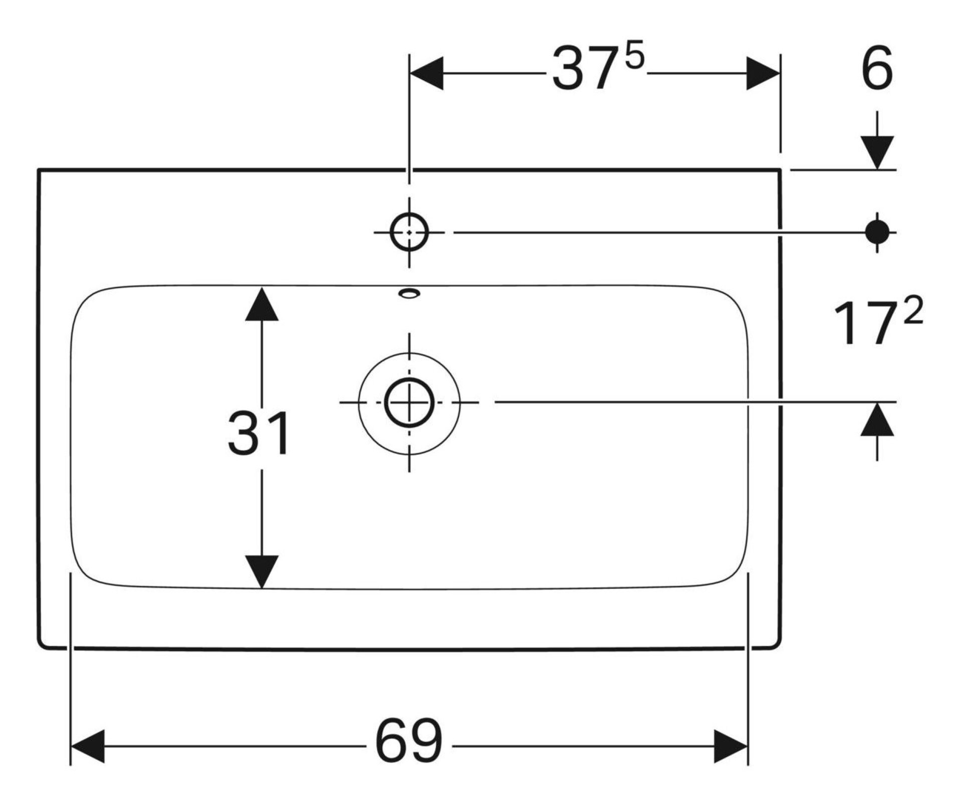 GEBERIT ICON Waschbecken Keramik 75 cm breit, Weiß, mit Hahnloch, mit Überlauf, KeraTect