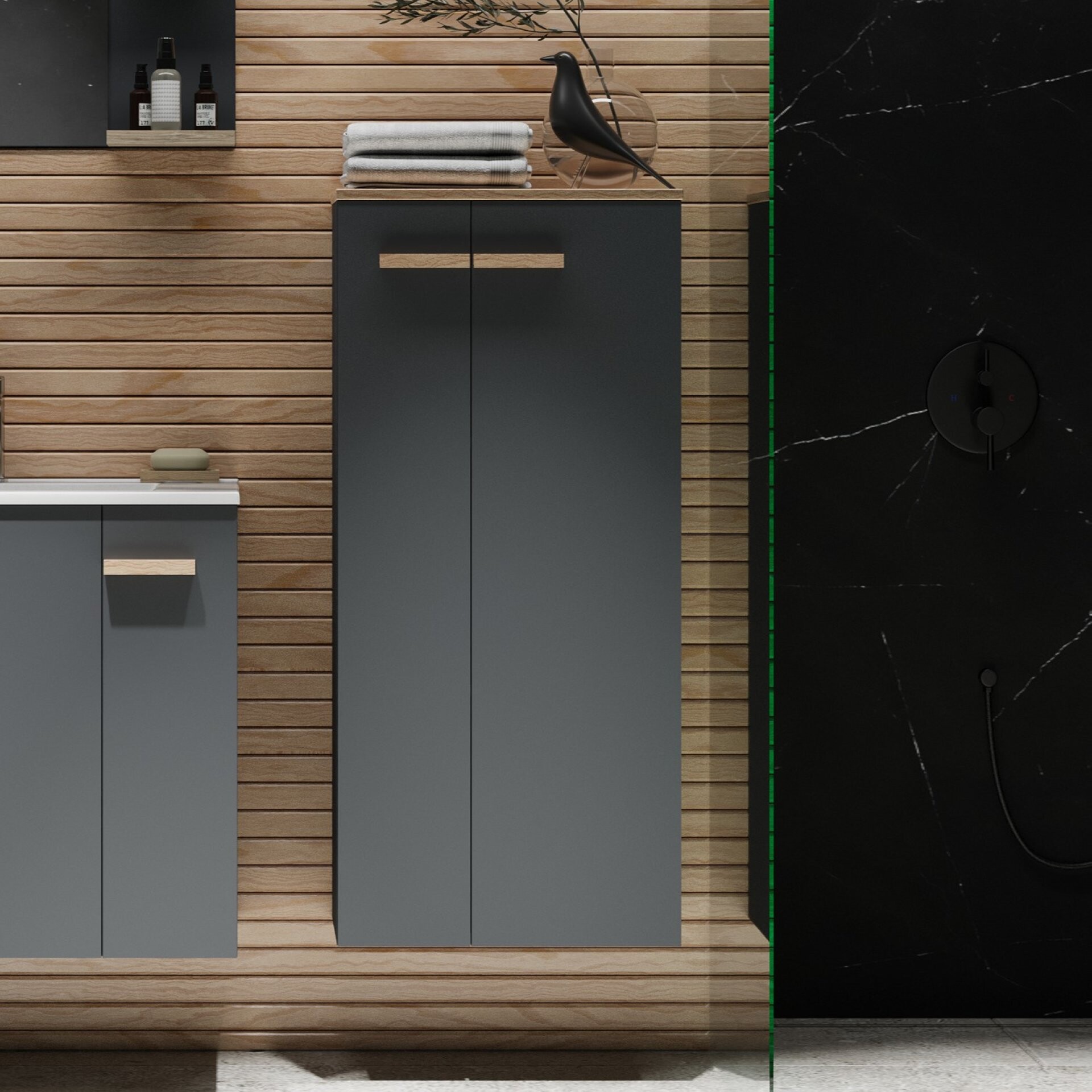 BADEDU HIERA Midischrank 50 cm breit, Anthrazit