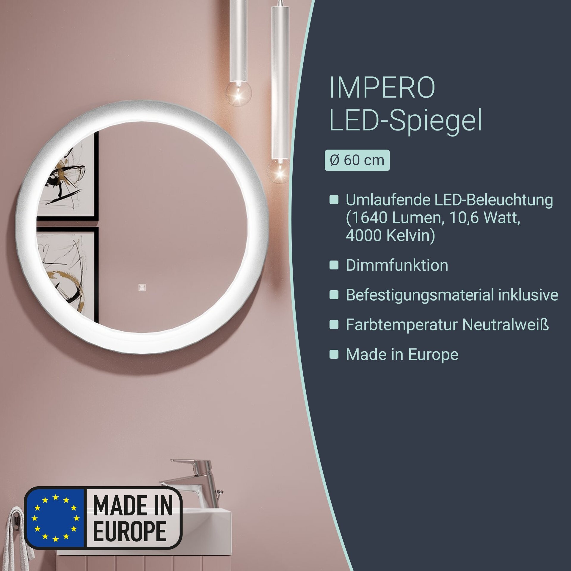 BADEDU IMPERO LED Spiegel Ø 60 cm, rund