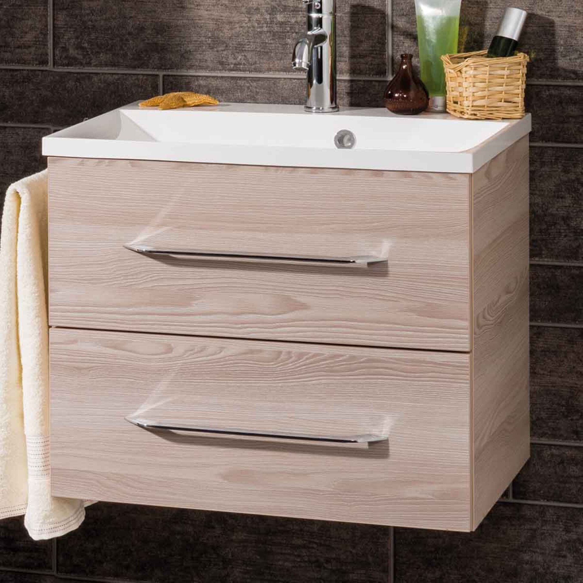 Fackelmann B.CLEVER Waschtisch 2-teilig, Gussmarmor 60 cm, Braun hell Fackelmann B.CLEVER Waschtisch 2-teilig, Gussmarmor 60 cm, Braun hell