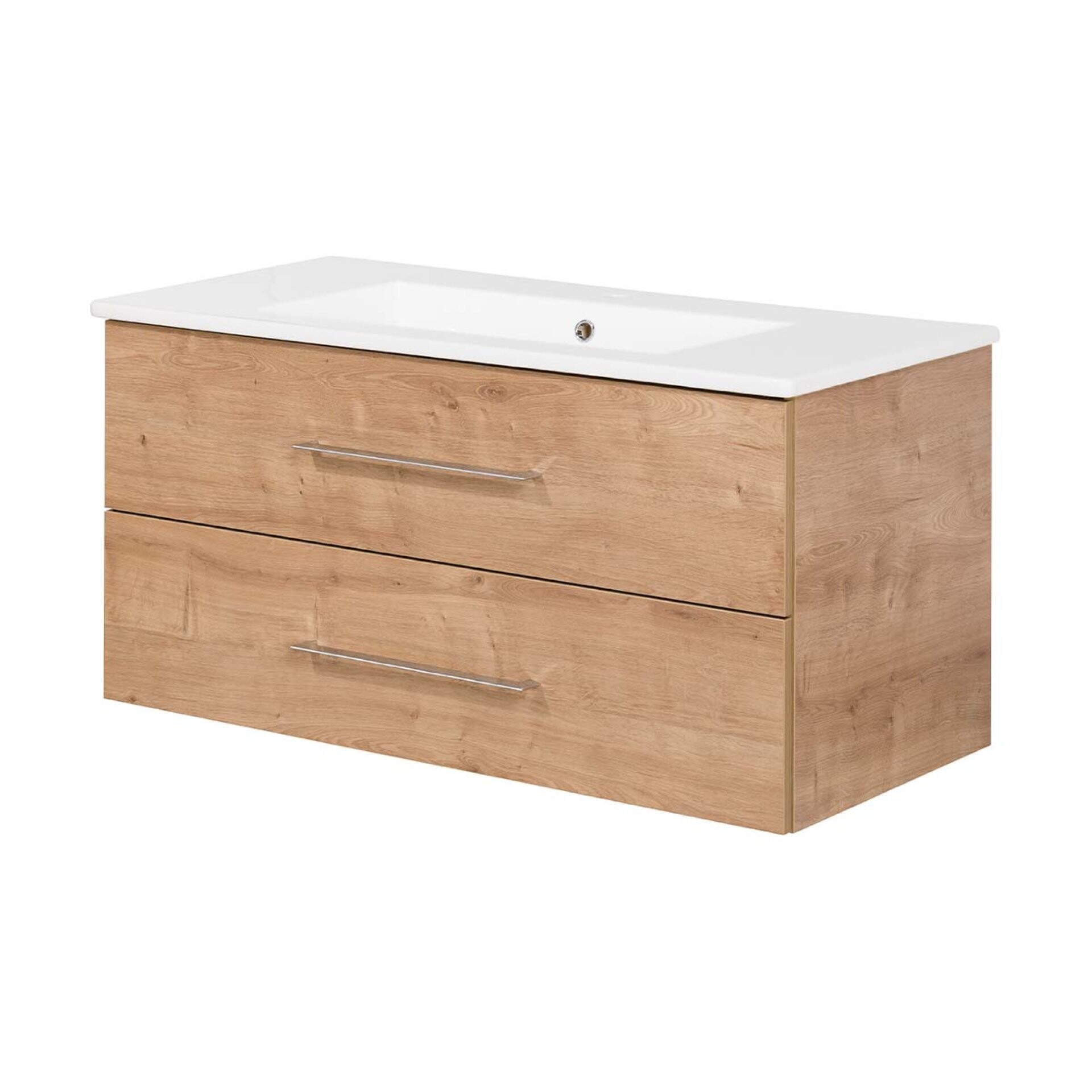 FACKELMANN B.PERFEKT Waschbecken mit Unterschrank 103 cm breit, Braun hell, Waschbecken Keramik Weiß FACKELMANN B.PERFEKT Waschbecken mit Unterschrank 103 cm breit, Braun hell, Waschbecken Keramik Weiß