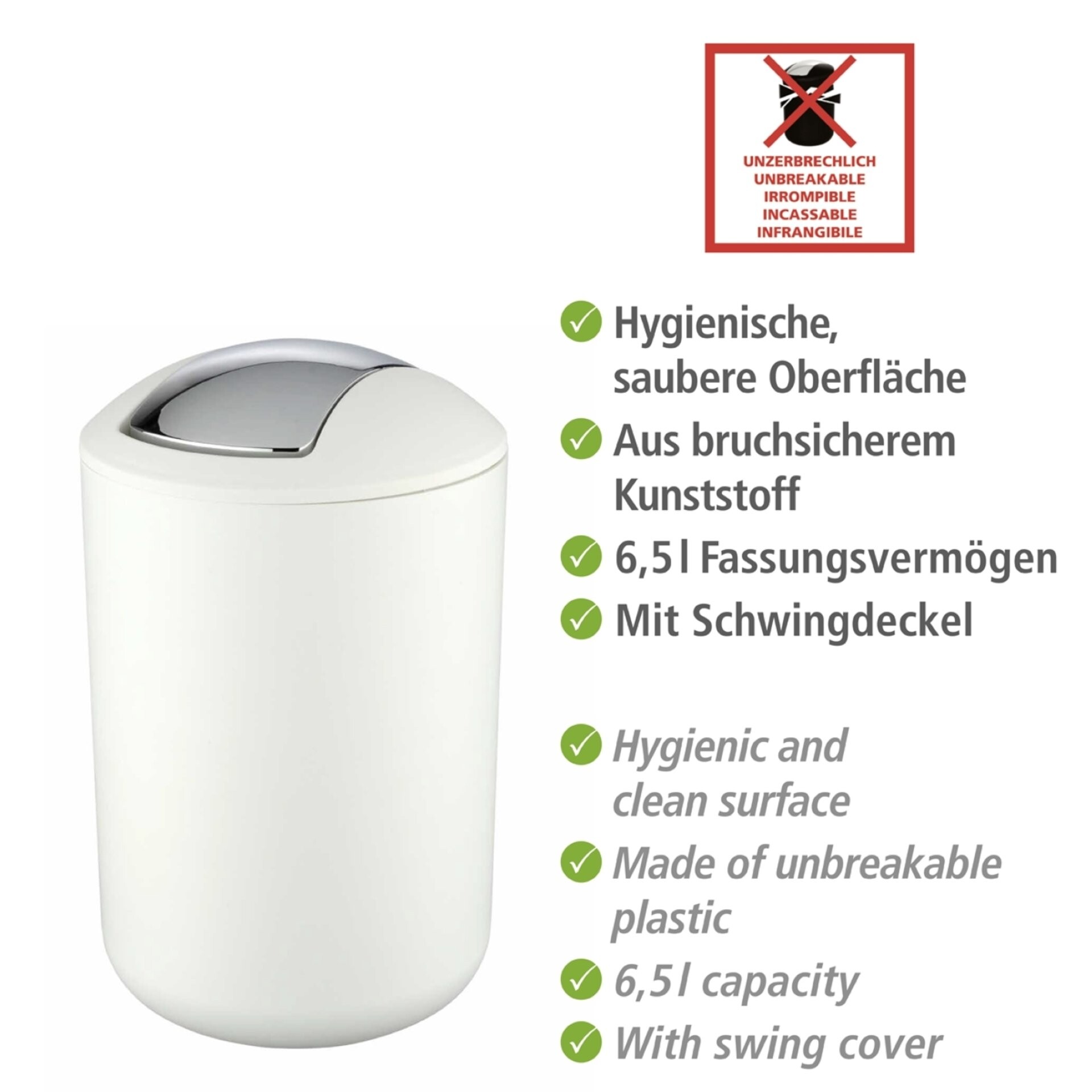 WENKO BRASIL Accessoire Set, Weiß, Zahnputzbecher, Seifenspender, WC-Garnitur, Kosmetikeimer
