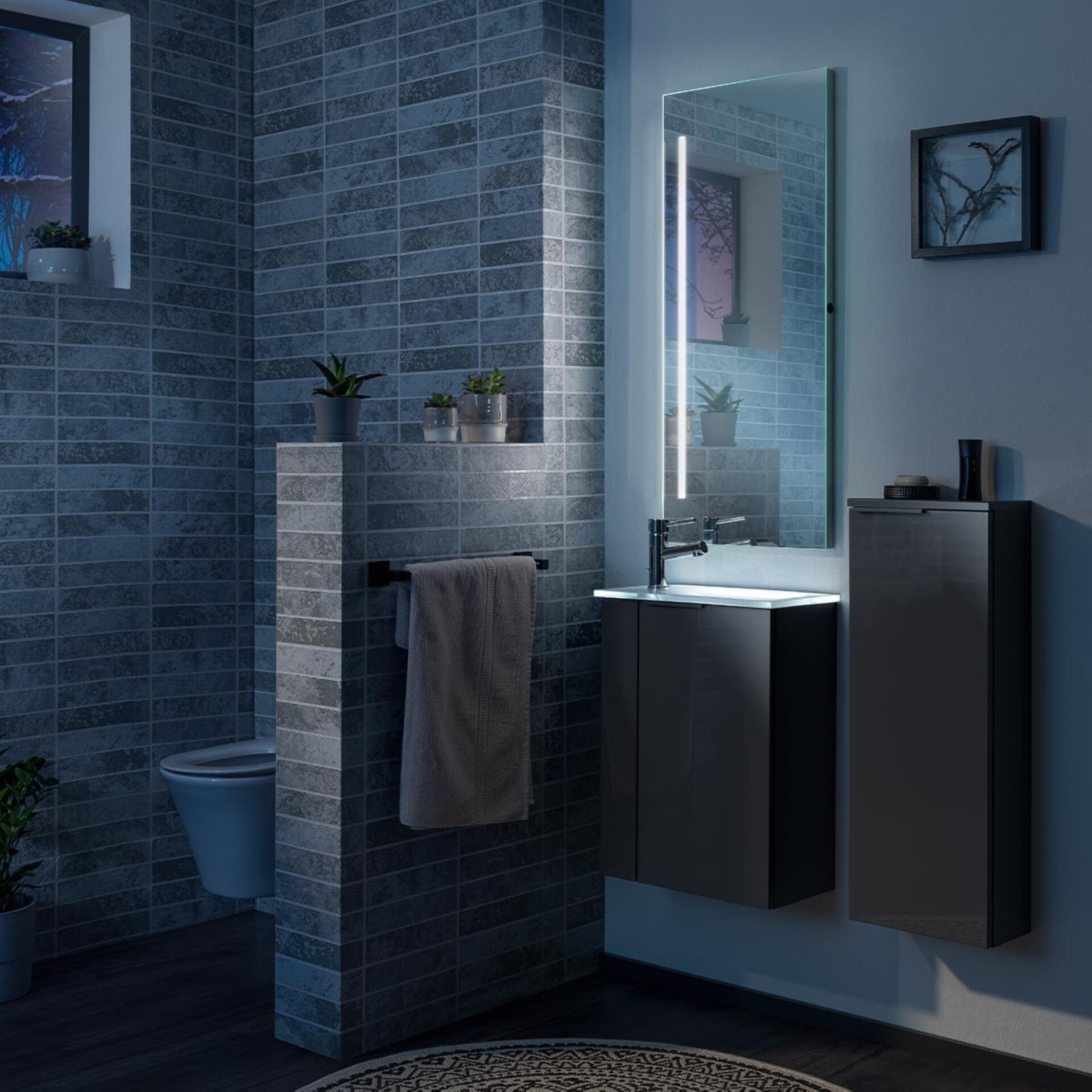 Fackelmann SBC LUNA Gäste WC Set 2-teilig 45 cm, Anthrazit, rechts, Glas Weiß Fackelmann SBC LUNA Gäste WC Set 2-teilig 45 cm, Anthrazit, rechts, Glas Weiß