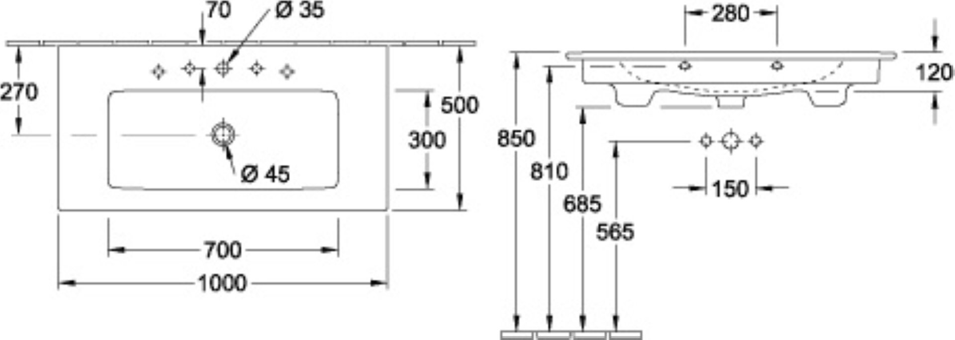 VILLEROY & BOCH VENTICELLO Waschbecken 100 cm breit, Weiß, mit Überlauf VILLEROY & BOCH VENTICELLO Waschbecken 100 cm breit, Weiß, mit Überlauf