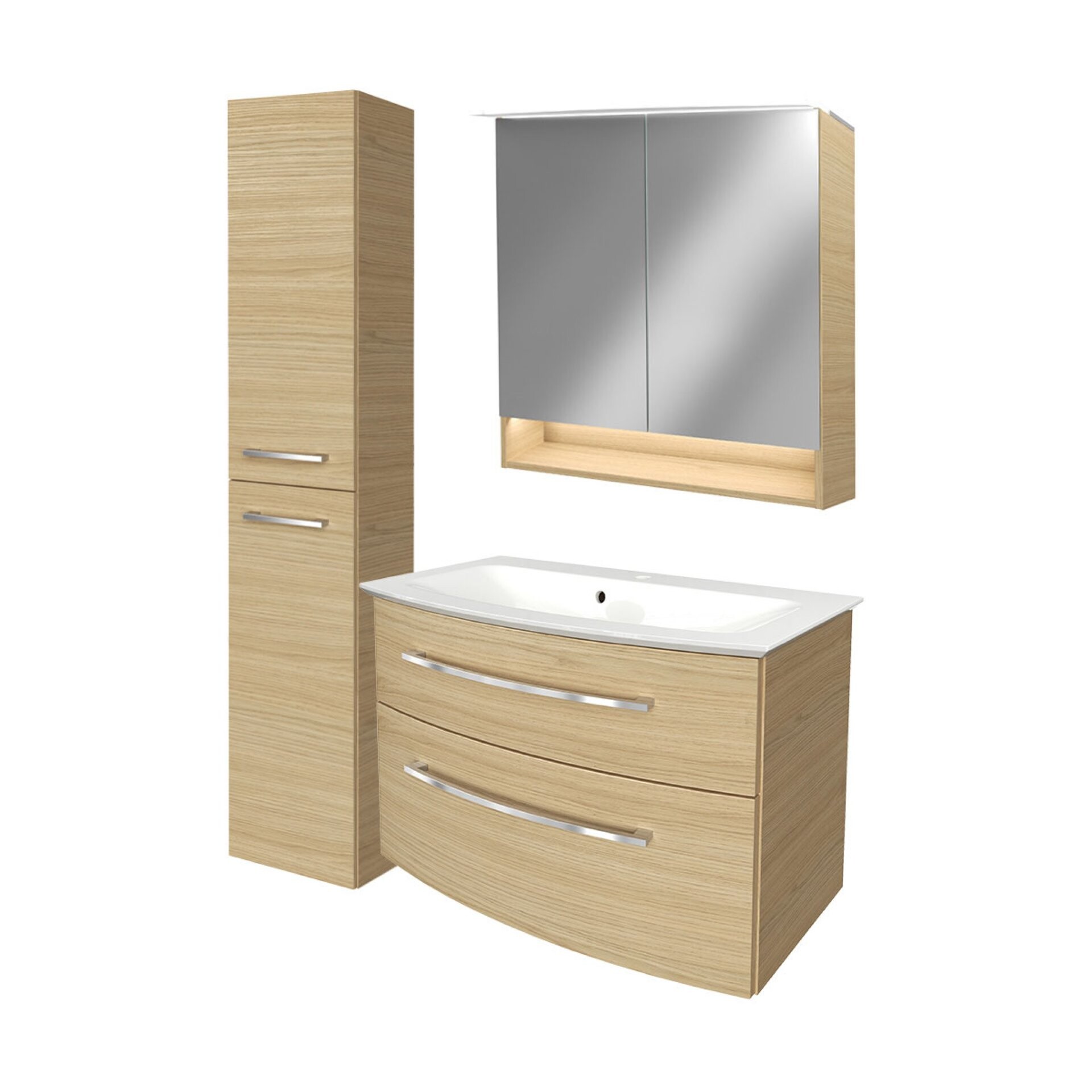 Fackelmann B.STYLE Badmöbel Set 4-teilig, 83 cm, Braun + LED-Spiegelschrank + Hochschrank links Fackelmann B.STYLE Badmöbel Set 4-teilig, 83 cm, Braun + LED-Spiegelschrank + Hochschrank links