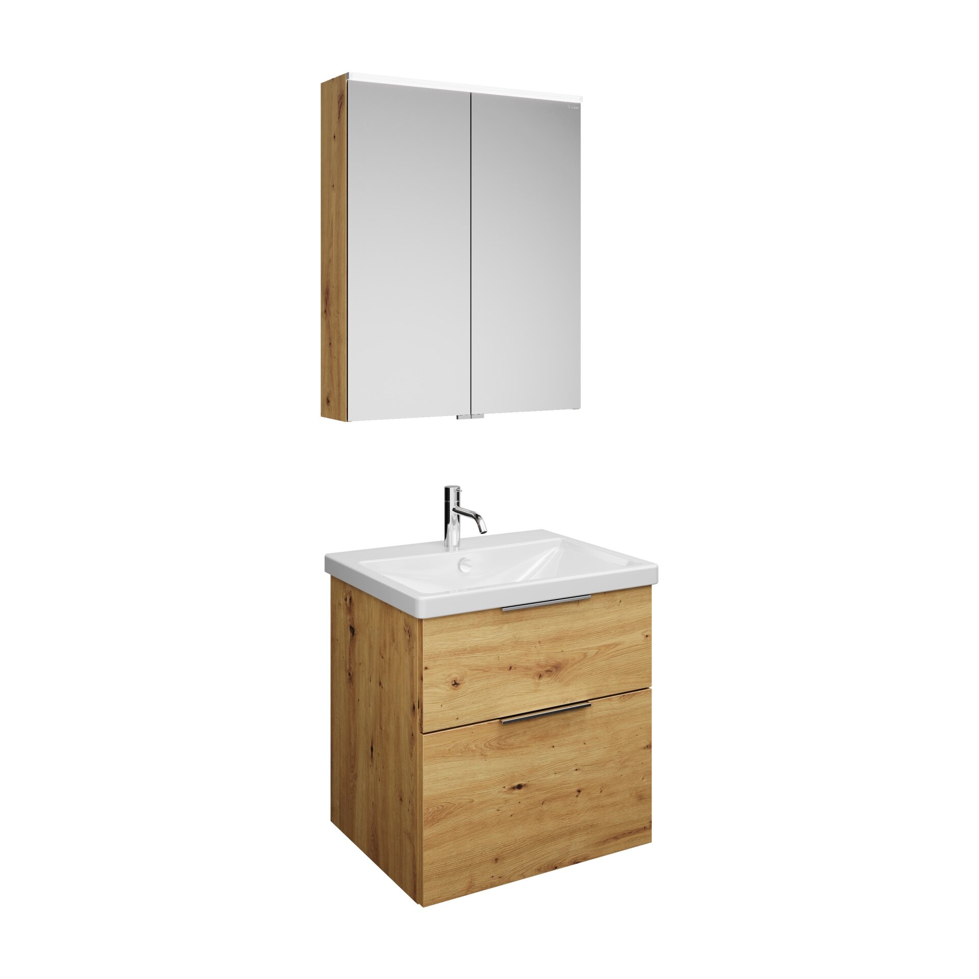 Burgbad EQIO Waschtisch Set mit Spiegelschrank 65 cm breit, Braun, Waschbecken Keramik Weiß Burgbad EQIO Waschtisch Set mit Spiegelschrank 65 cm breit, Braun, Waschbecken Keramik Weiß