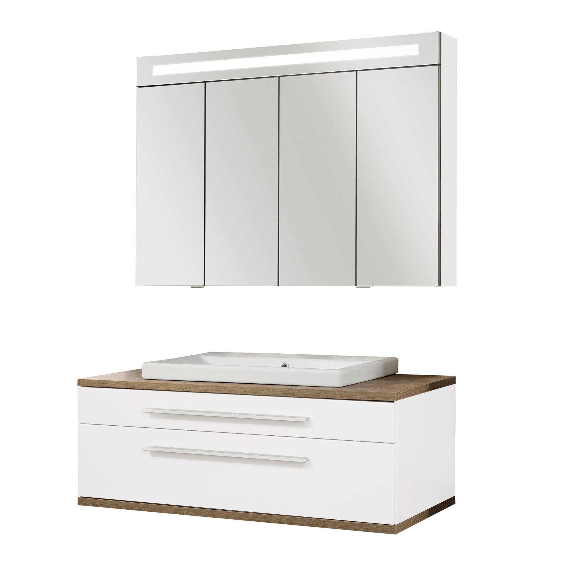 Fackelmann STANFORD Badmöbel Set 3-teilig,110 cm breit, Braun/Weiß, Keramik + Spiegelschrank Fackelmann STANFORD Badmöbel Set 3-teilig,110 cm breit, Braun/Weiß, Keramik + Spiegelschrank