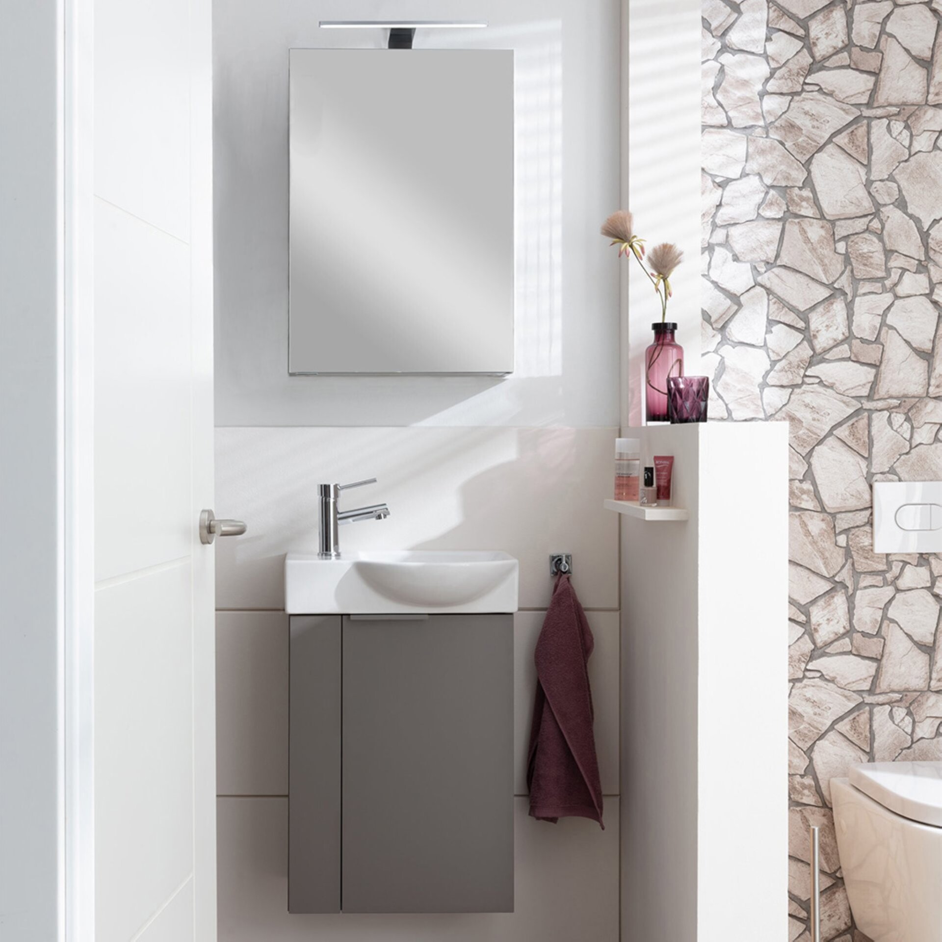 FACKELMANN SBC B.PARIS Gäste WC Waschtisch Set mit Spiegelschrank 45 cm breit, Grau, Türanschlag rechts FACKELMANN SBC B.PARIS Gäste WC Waschtisch Set mit Spiegelschrank 45 cm breit, Grau, Türanschlag rechts