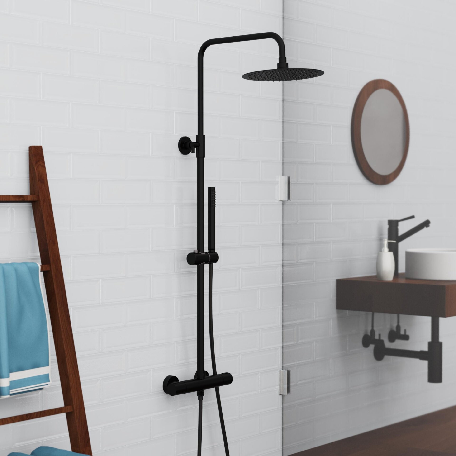 SCHÜTTE AQUADUCT Überkopf-Brauseset, Schwarz matt, mit Duschthermostat SCHÜTTE AQUADUCT Überkopf-Brauseset, Schwarz matt, mit Duschthermostat