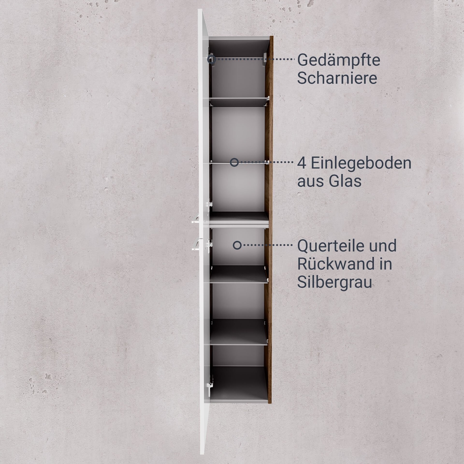 Fackelmann VERONA Hochschrank 30 cm, links, Braun Dunkel/Weiß Hochglanz
