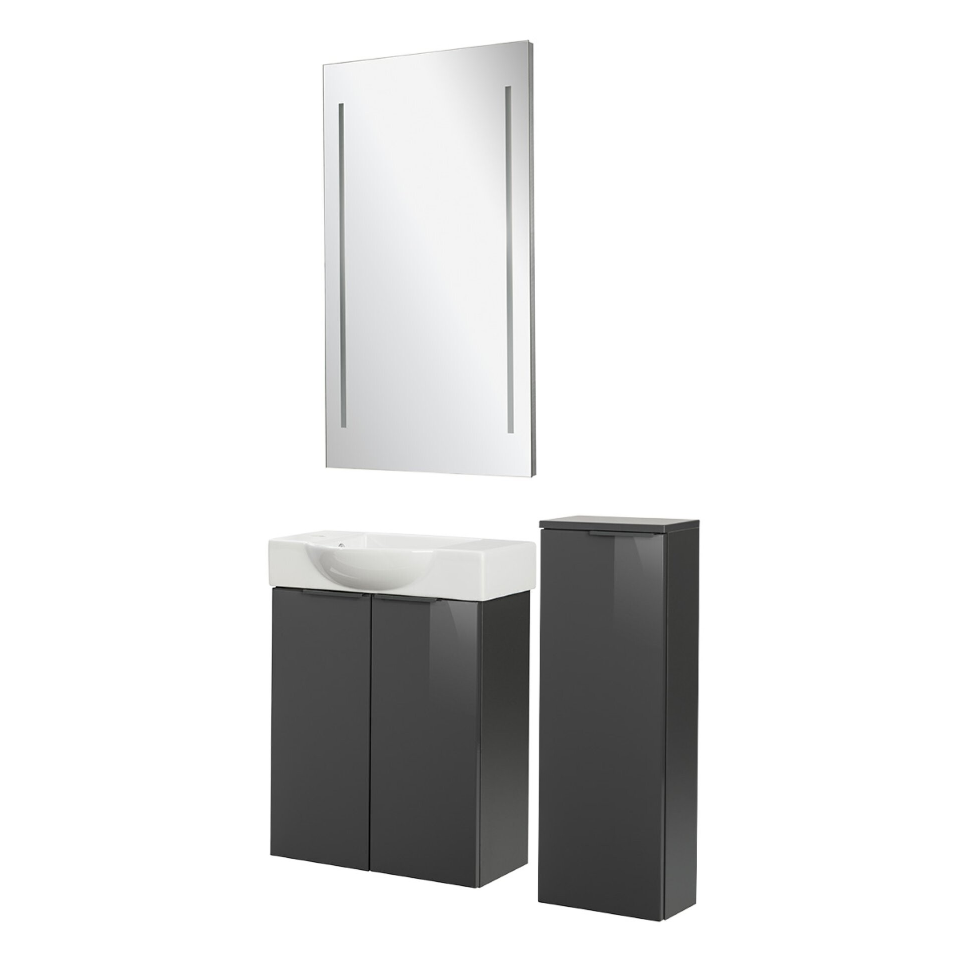 Fackelmann SBC LUNA Gäste WC Set 4-teilig 55 cm, Anthrazit, Keramik links+Spiegel+Midischrank slim Fackelmann SBC LUNA Gäste WC Set 4-teilig 55 cm, Anthrazit, Keramik links+Spiegel+Midischrank slim