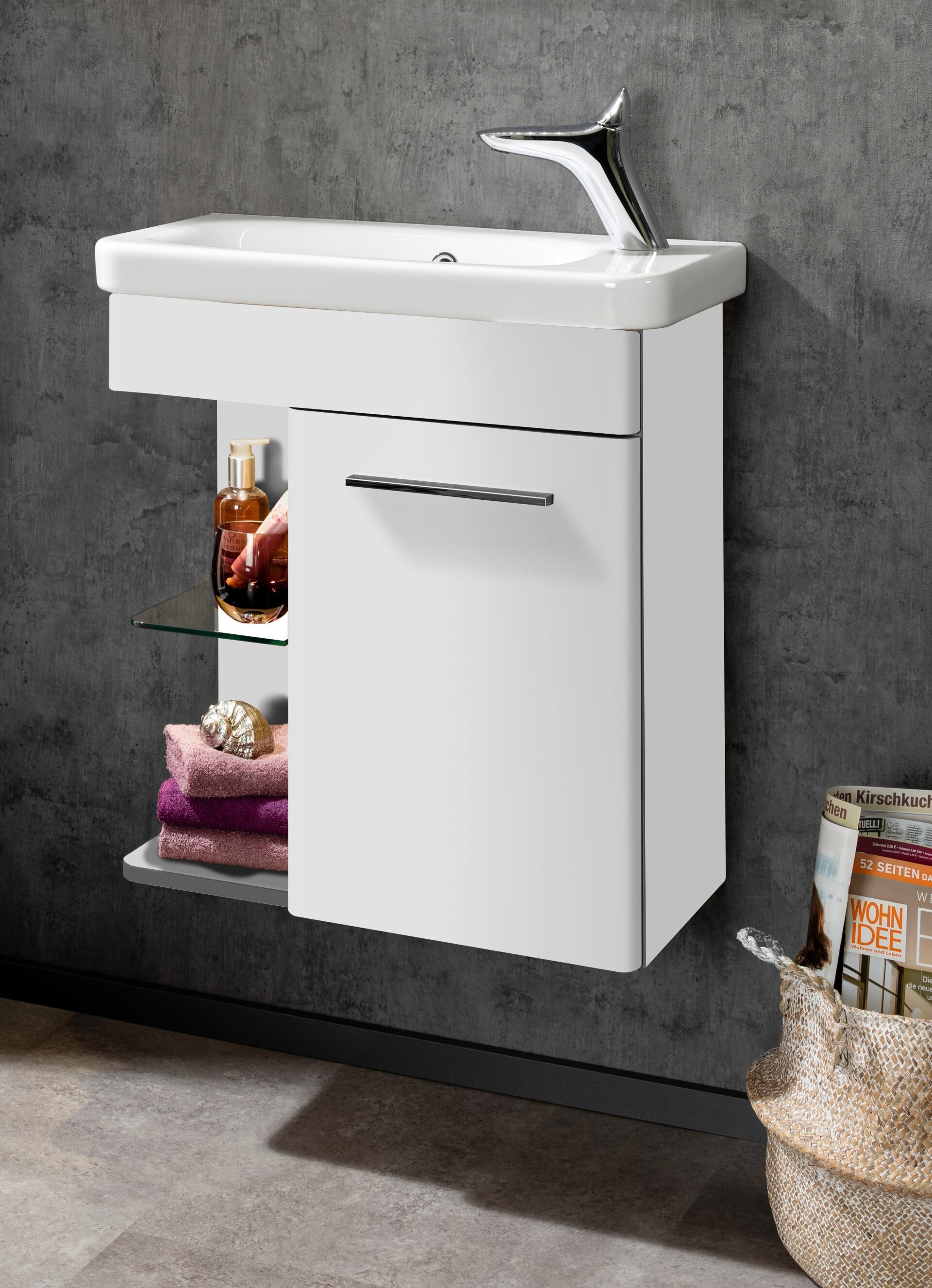 LANZET K8 Gäste WC Waschtischunterschrank 55 cm, Weiß