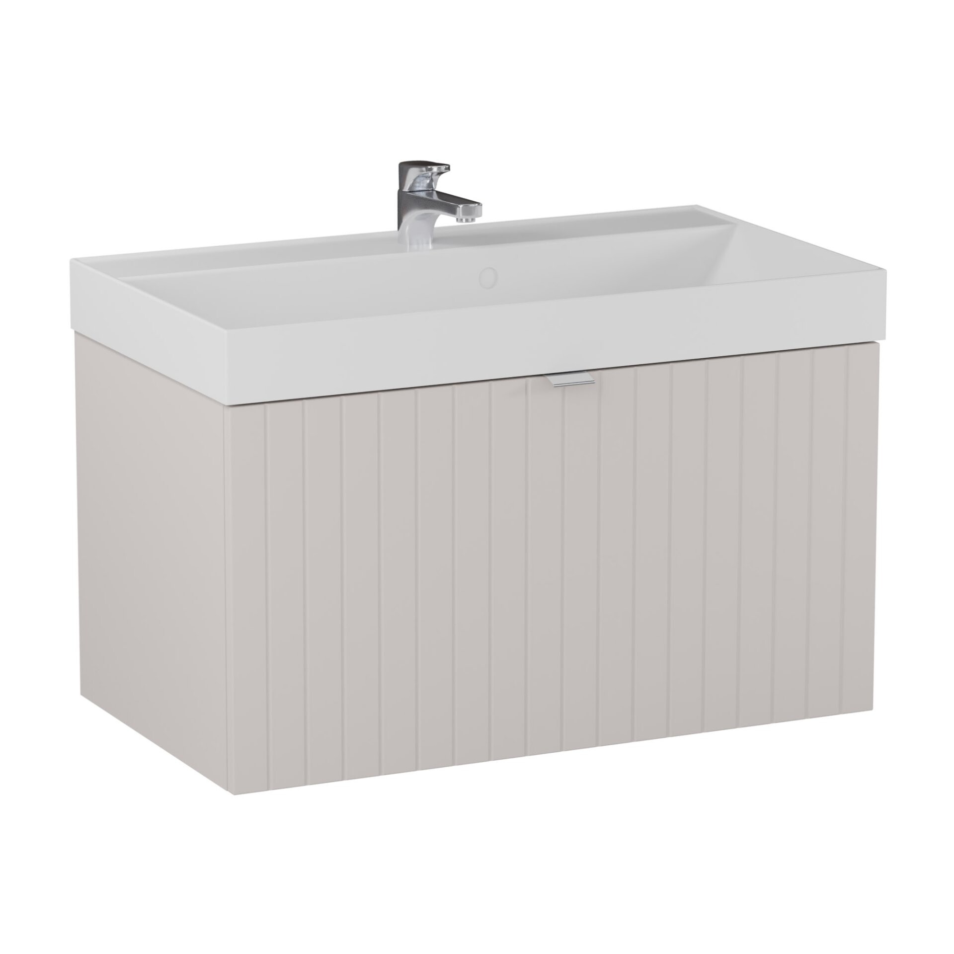 BADEDU ESLA Waschbecken mit Unterschrank 79 cm breit, Grau, Waschbecken Gussmarmor Weiß