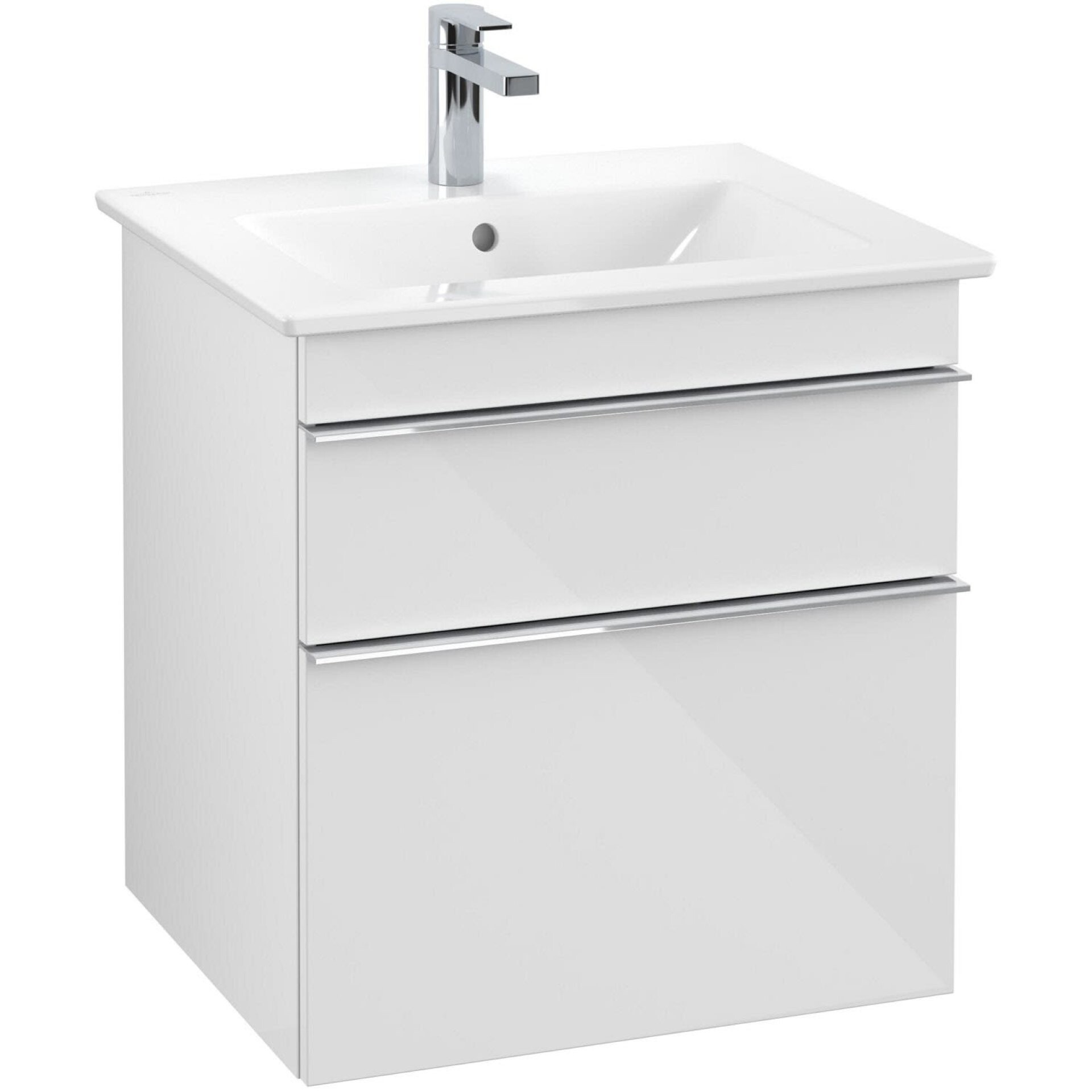 VILLEROY & BOCH VENTICELLO Waschbeckenunterschrank 55 cm breit, Weiß, Griff Chrom, 2 Schubladen