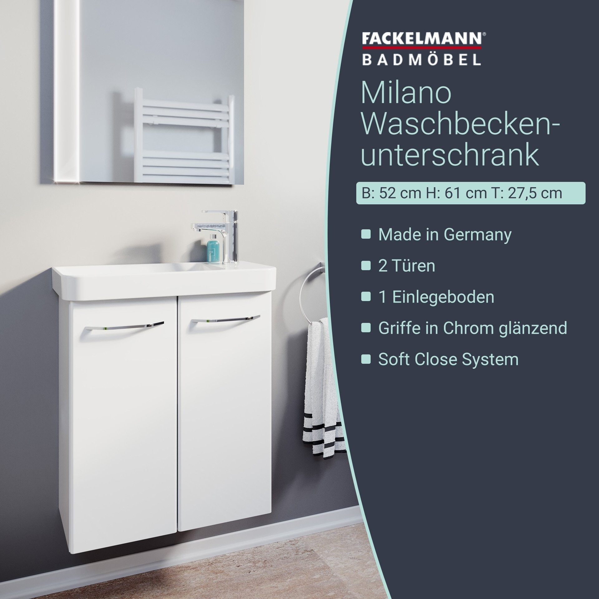 Fackelmann MILANO Waschbeckenunterschrank 52 cm, Weiß