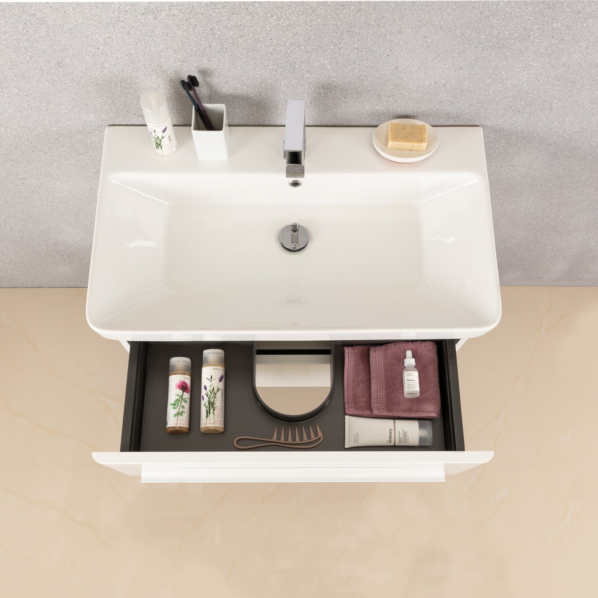 Lanzet K8 Badmöbel Set 3-teilig, 80cm, Schwarz, mit Spiegelschrank