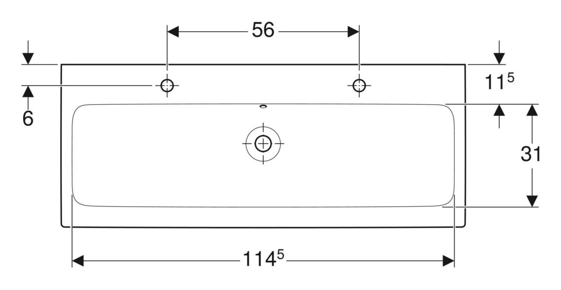 GEBERIT ICON Waschbecken Keramik 120 cm breit, Weiß, zwei Hahnlöcher