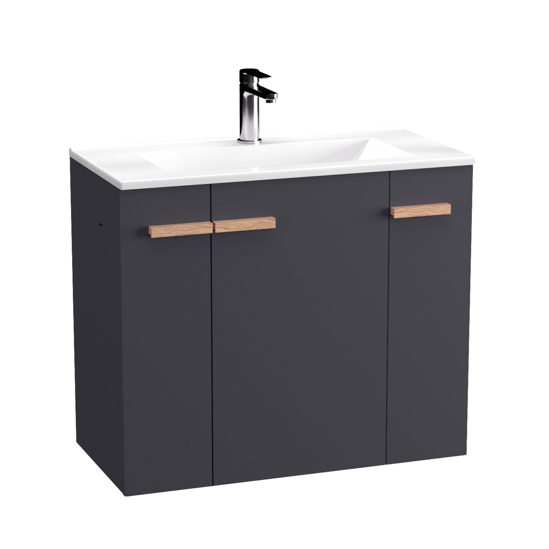 BADEDU HIERA Waschbecken mit Unterschrank 80 cm breit, Anthrazit, Waschbecken Keramik Weiß