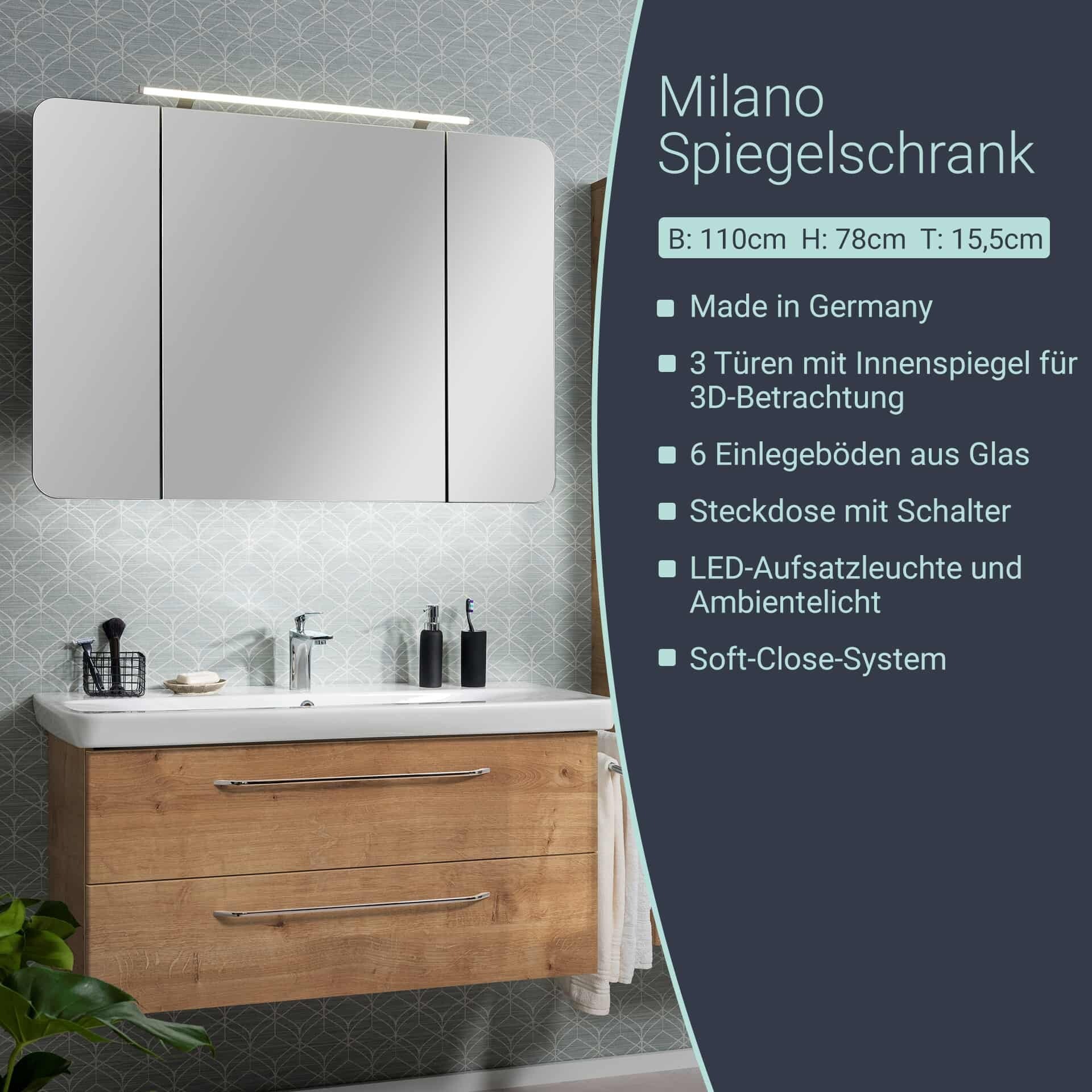 Fackelmann MILANO LED Spiegelschrank 110 cm, Braun hell