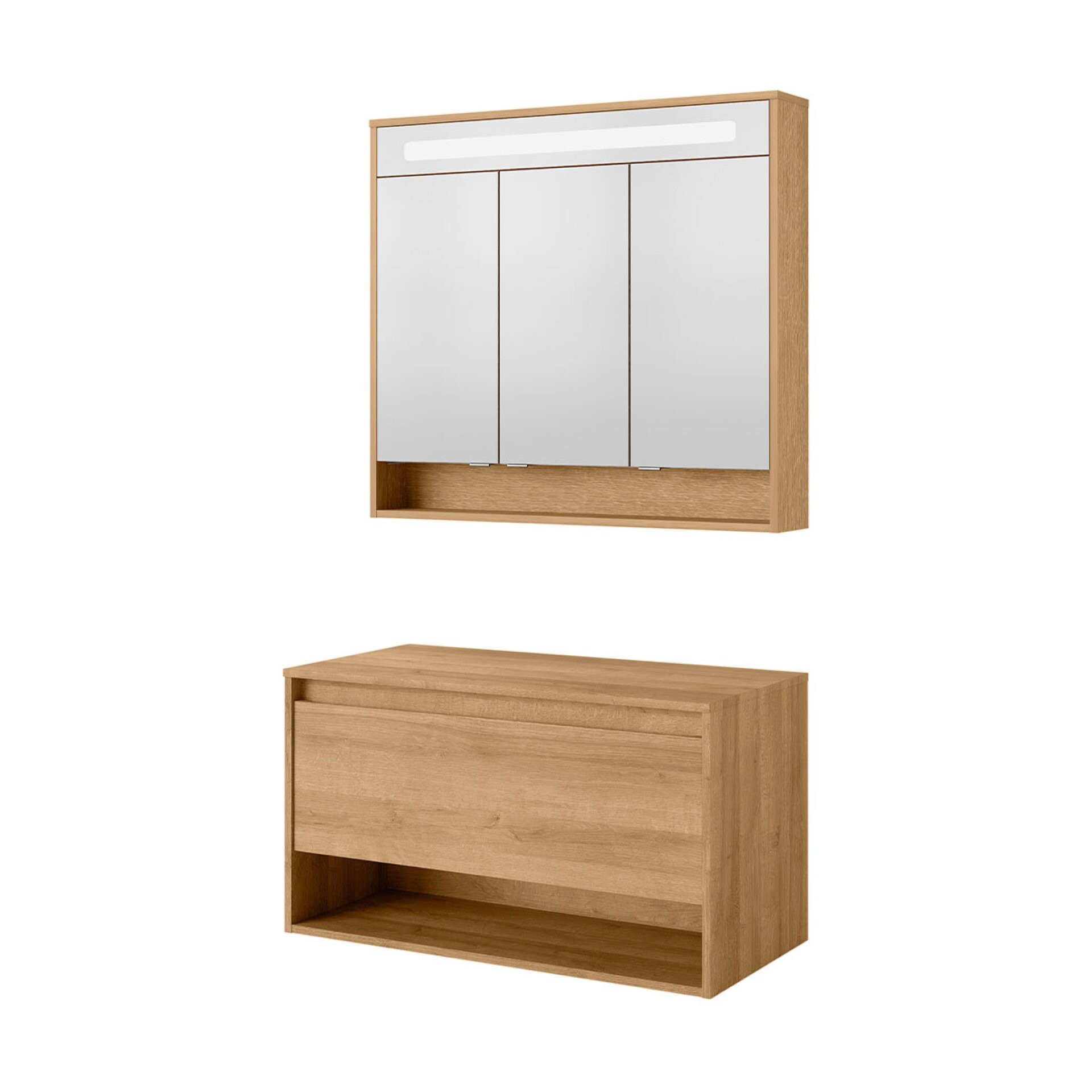 Fackelmann NATURA Badmöbelset 2-teilig, LED Spiegelschrank, 94 cm breit, Braun hell Fackelmann NATURA Badmöbelset 2-teilig, LED Spiegelschrank, 94 cm breit, Braun hell