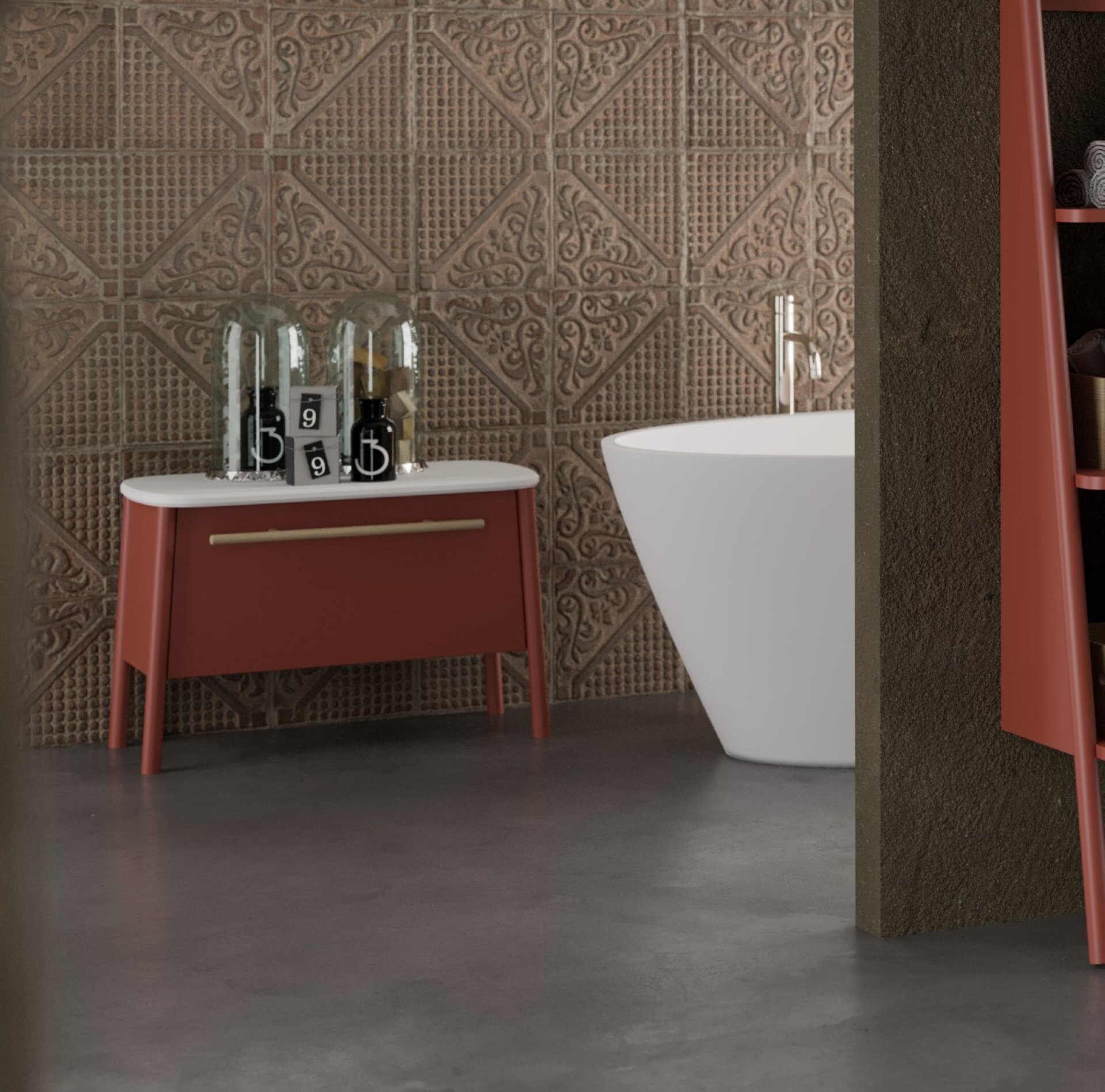 BADEDU TANA Sitzbank 68 cm breit, Rot matt, mit Füßen