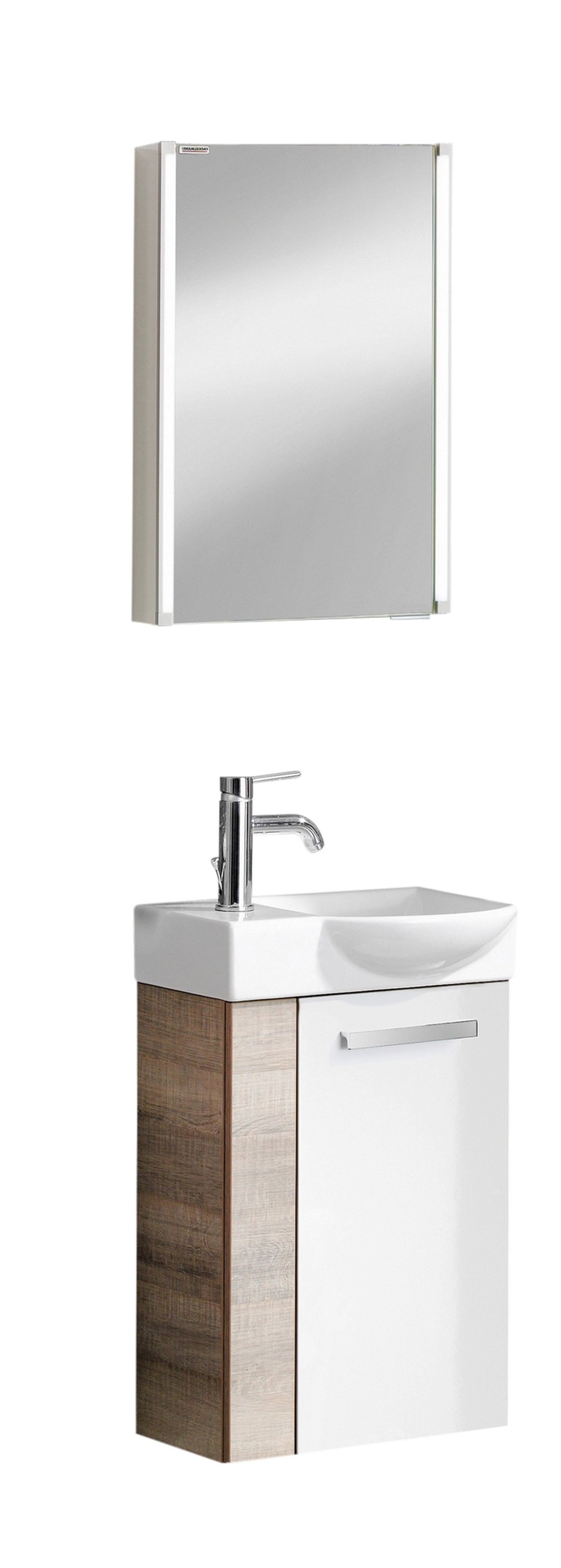 Fackelmann SBC A-VERO Gäste WC Set 4-teilig 45 cm, Braun hell/Weiß, rechts, Keramik Hahnloch links Fackelmann SBC A-VERO Gäste WC Set 4-teilig 45 cm, Braun hell/Weiß, rechts, Keramik Hahnloch links
