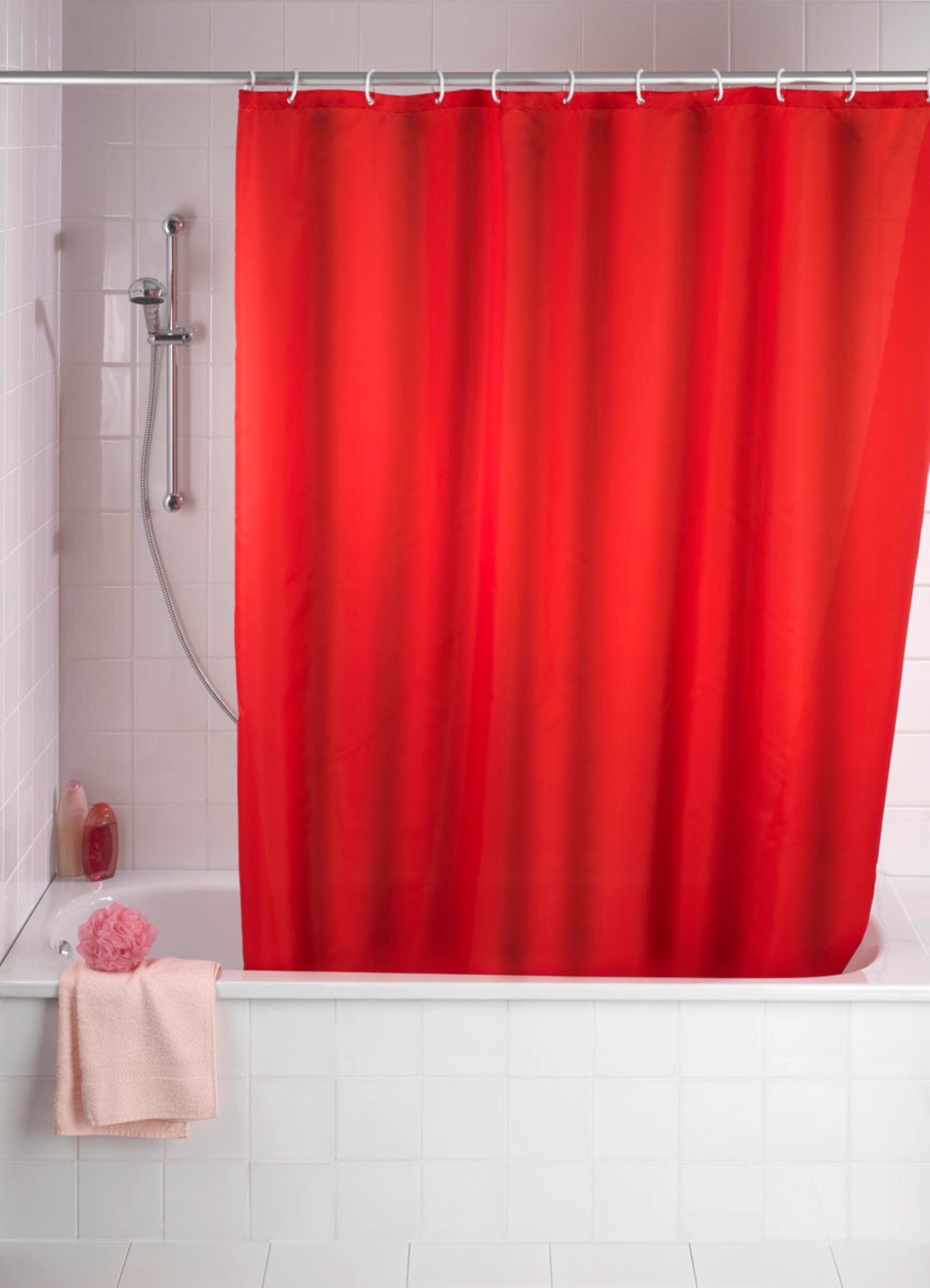 WENKO UNI Duschvorhang 180 x 200 cm, Rot, waschbar