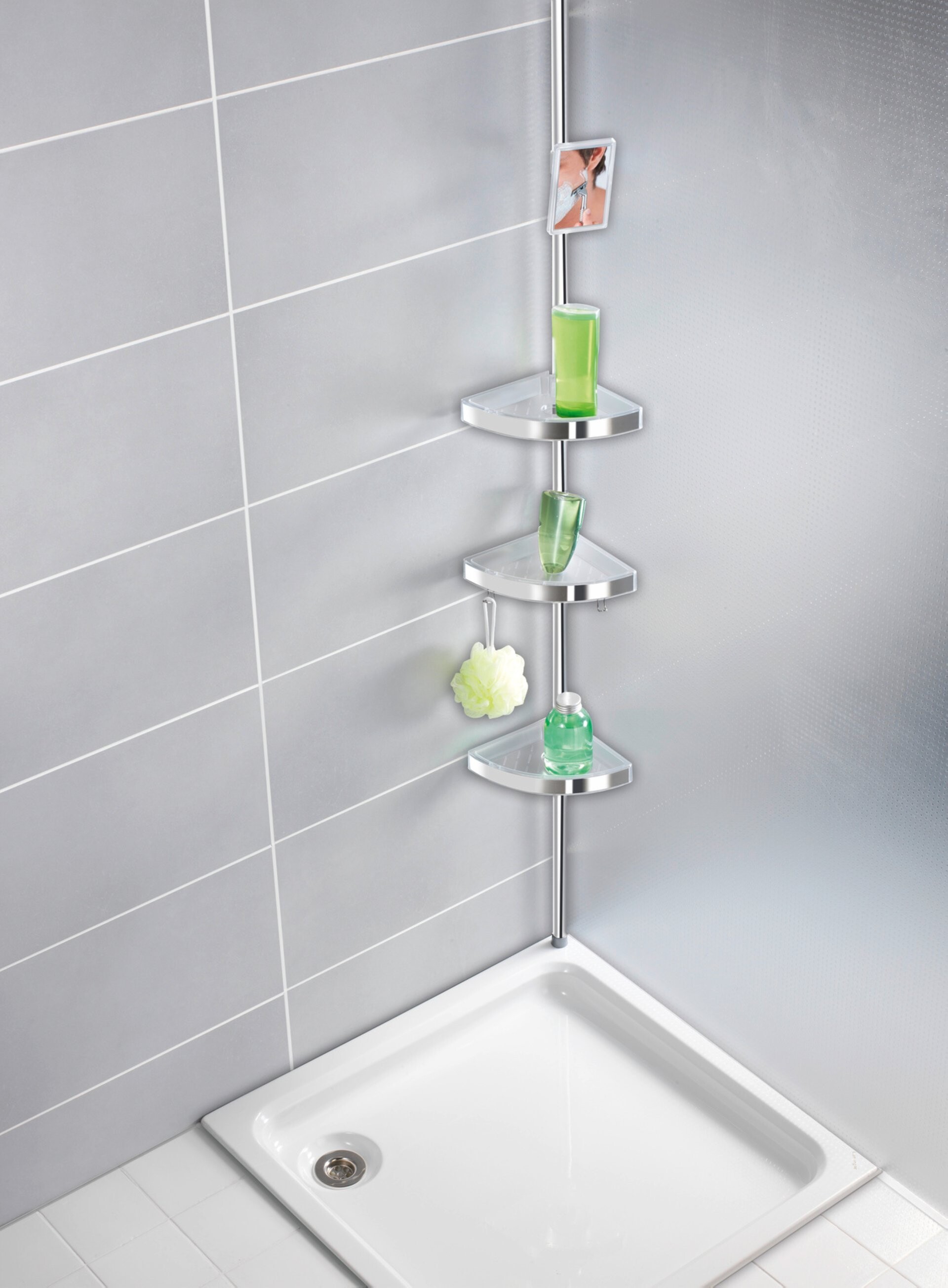 WENKO PREMIUM Dusch Eckablage, glänzend, mit 3 Ablagen und Spiegel WENKO PREMIUM Dusch Eckablage, glänzend, mit 3 Ablagen und Spiegel