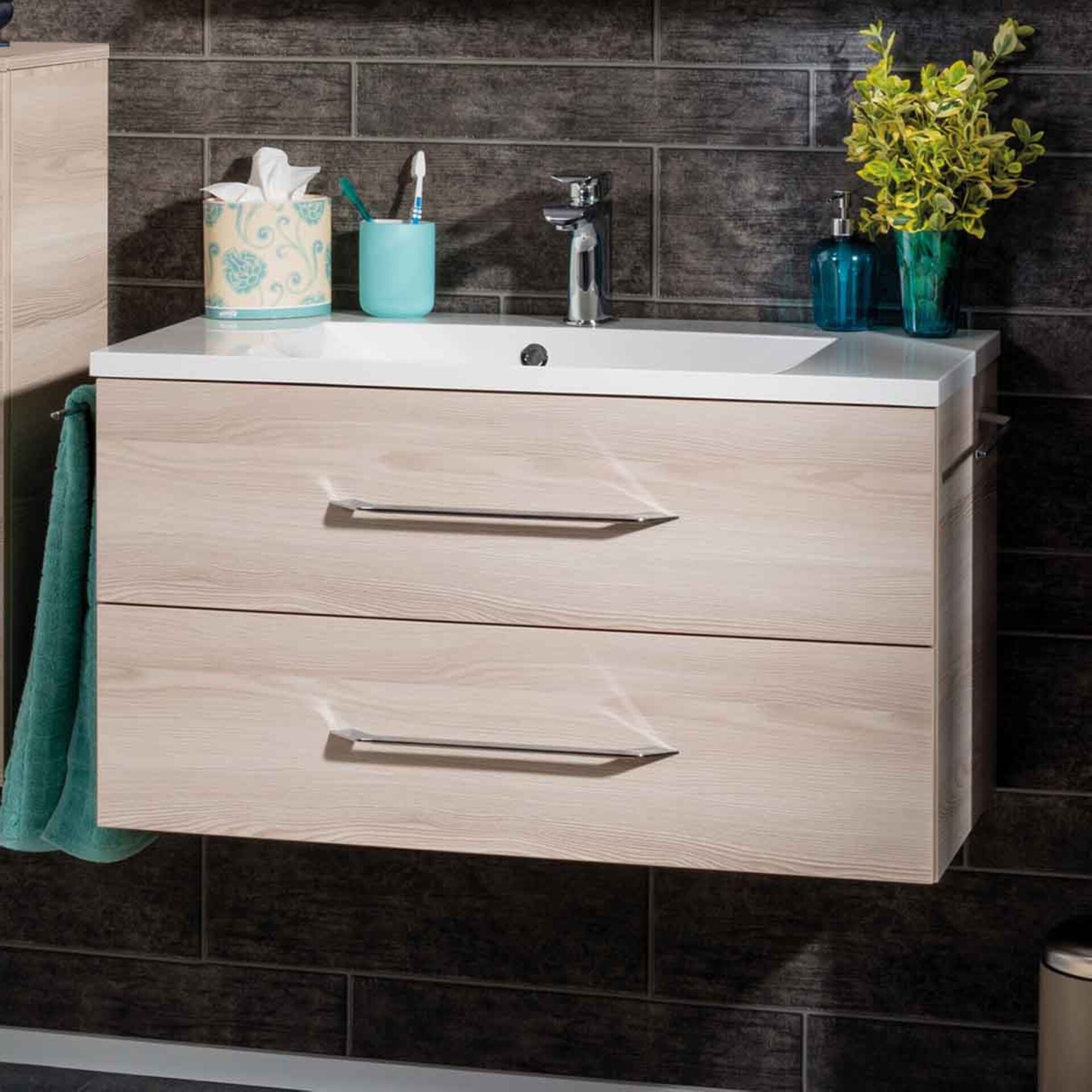Fackelmann B.CLEVER Waschtisch Set Gussmarmor 90 cm, Braun hell Fackelmann B.CLEVER Waschtisch Set Gussmarmor 90 cm, Braun hell