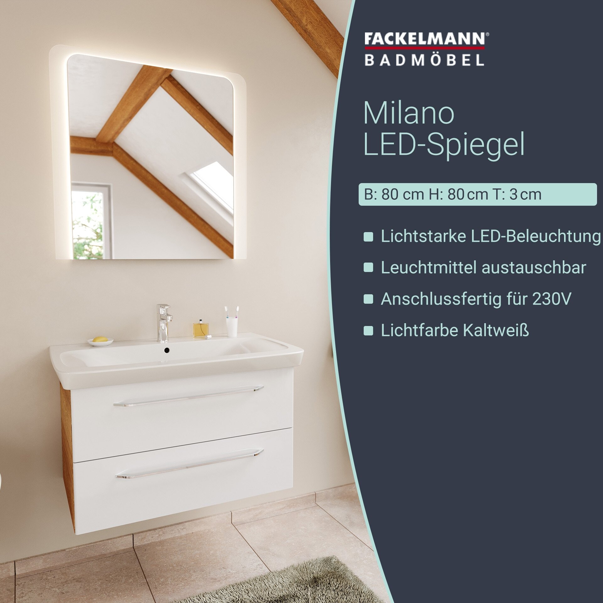 Fackelmann Design LED Spiegel MI 80 cm