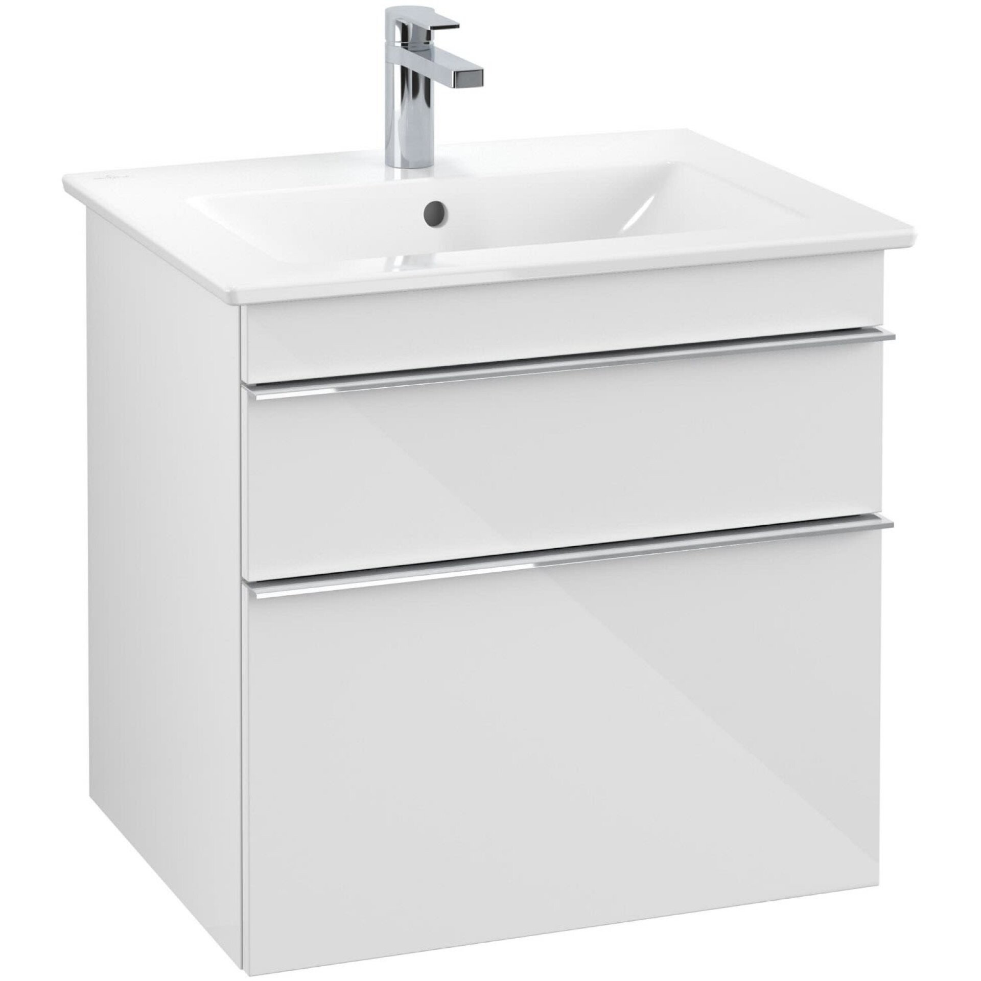 VILLEROY & BOCH VENTICELLO Waschbeckenunterschrank 60 cm breit, Weiß, Griff Chrom, 2 Schubladen