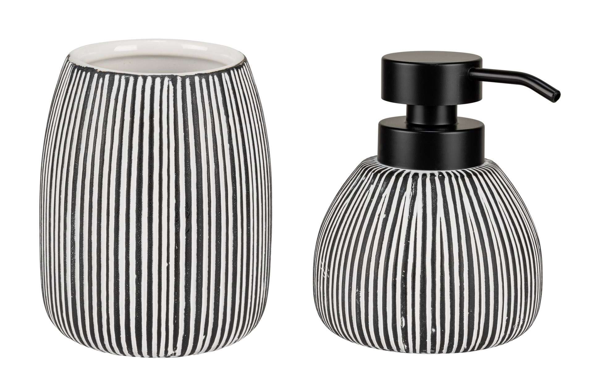 WENKO PASCOLI Accessoire Set, Weiß/Schwarz, Zahnputzbecher, Seifenspender, Keramik