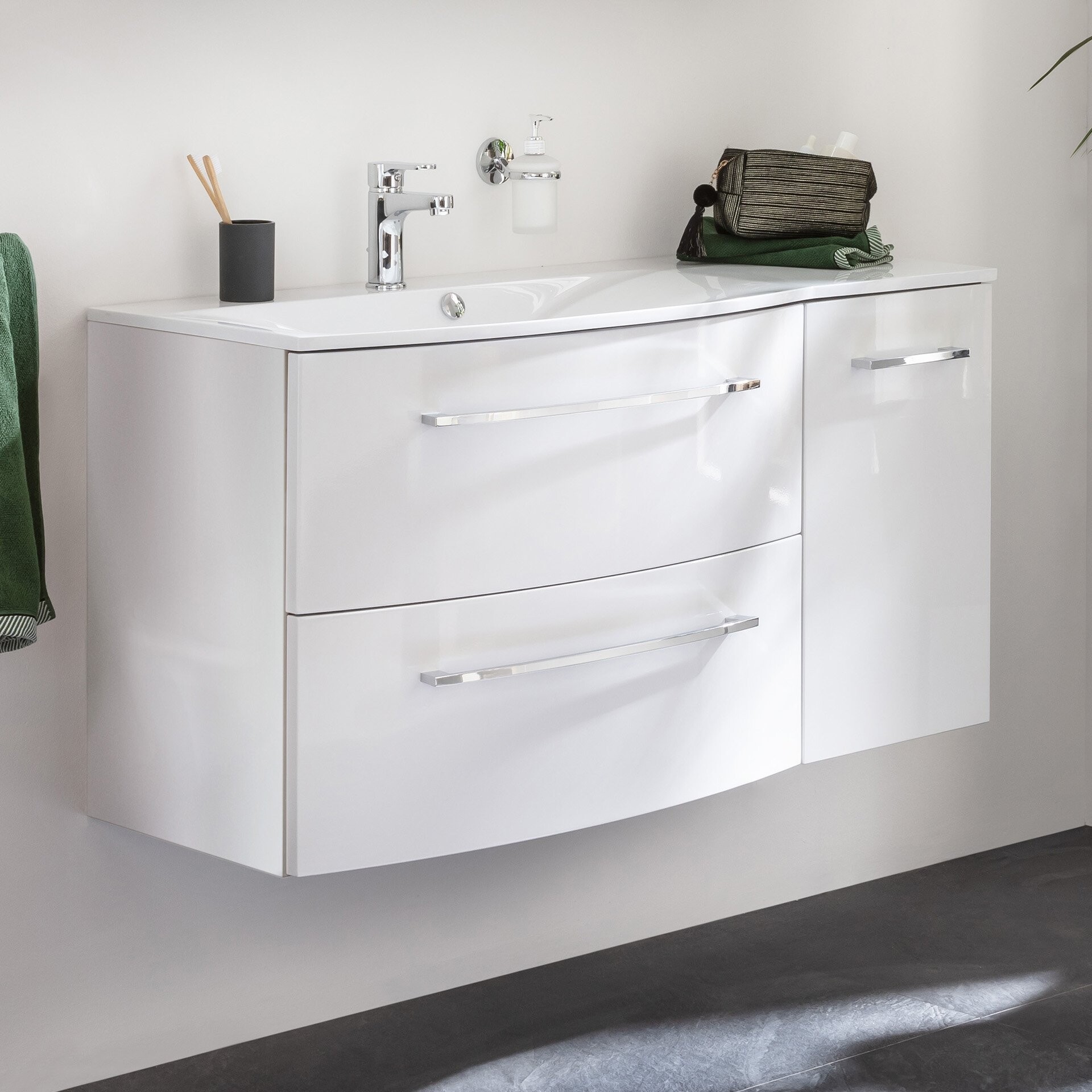Fackelmann VERONA Badmöbel Set 3-teilig 115 cm breit, Weiß, Ablage rechts + Unterschrank Fackelmann VERONA Badmöbel Set 3-teilig 115 cm breit, Weiß, Ablage rechts + Unterschrank