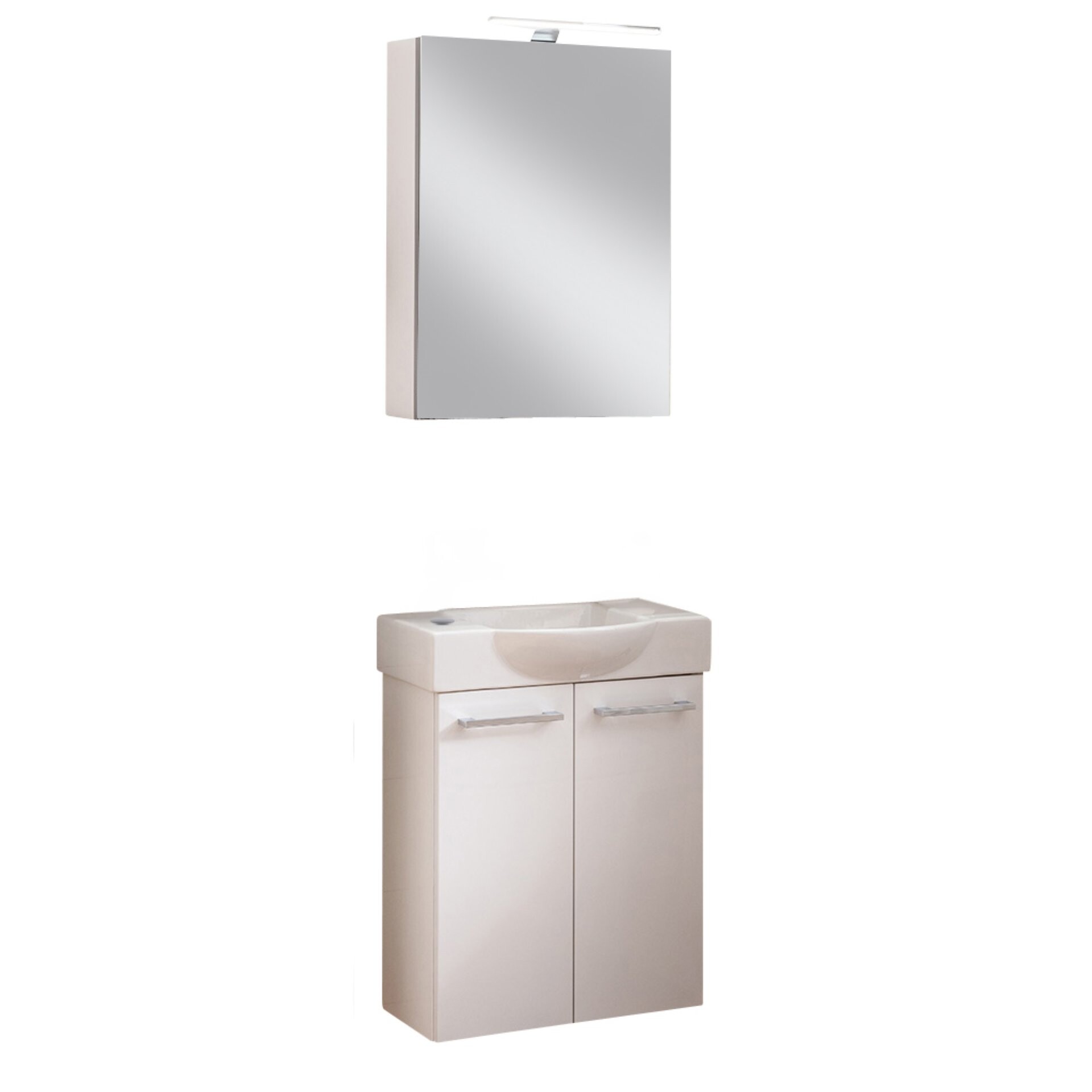 FACKELMANN SBC SCENO Gäste WC Waschtisch Set mit Spiegelschrank 55 cm breit, Weiß, Türanschlag links FACKELMANN SBC SCENO Gäste WC Waschtisch Set mit Spiegelschrank 55 cm breit, Weiß, Türanschlag links