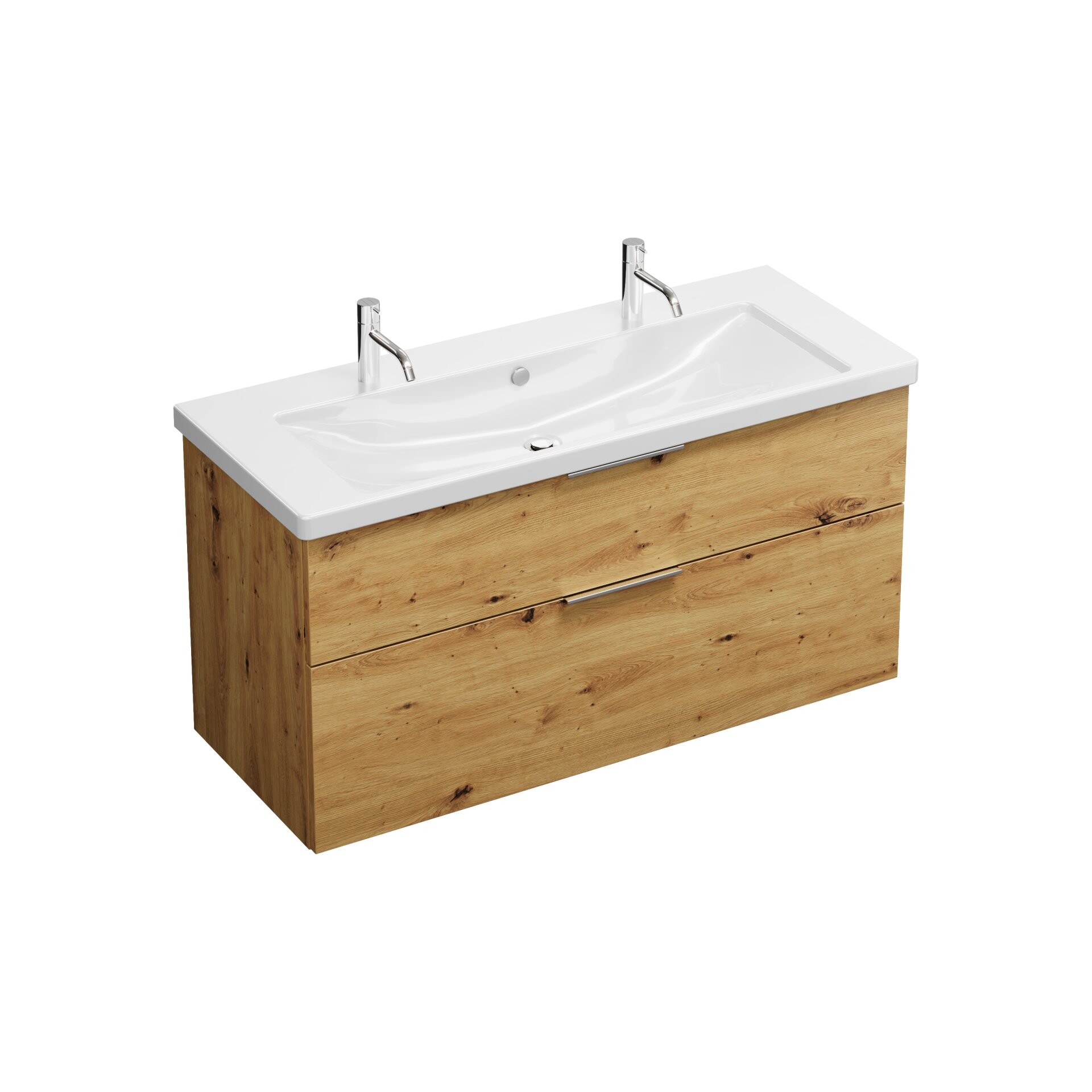 Burgbad EQIO Waschbecken mit Unterschrank 123 cm breit, Braun, Waschbecken Keramik Weiß, 2 Hahnlöcher Burgbad EQIO Waschbecken mit Unterschrank 123 cm breit, Braun, Waschbecken Keramik Weiß, 2 Hahnlöcher