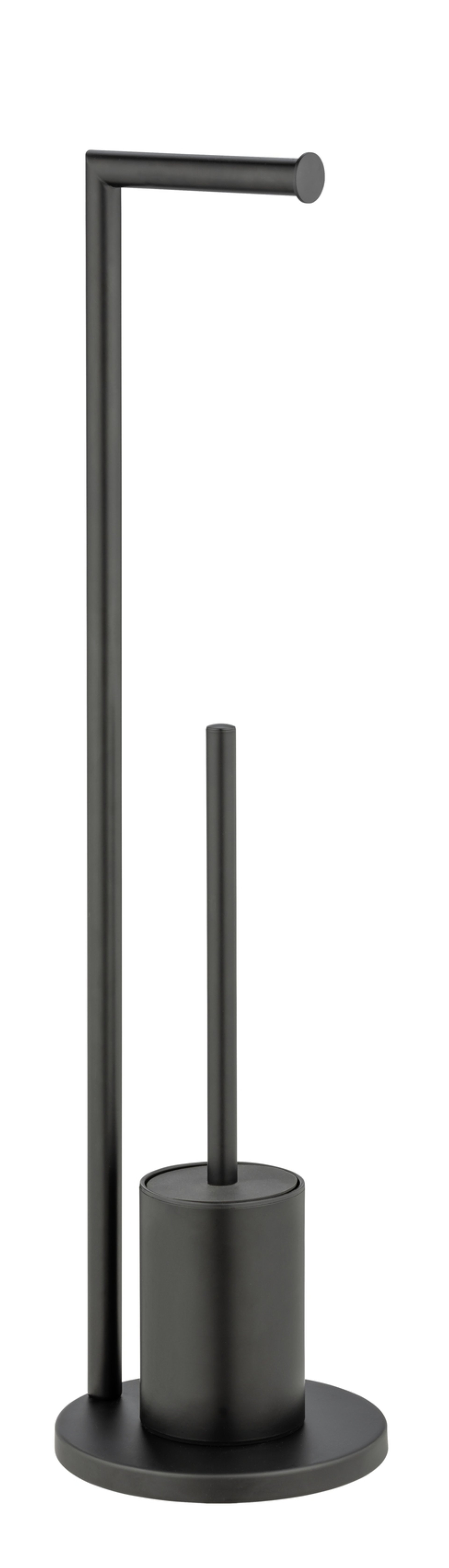 WENKO FERLA WC-Garnitur, Schwarz, mit Toilettenpapierhalter, stehend