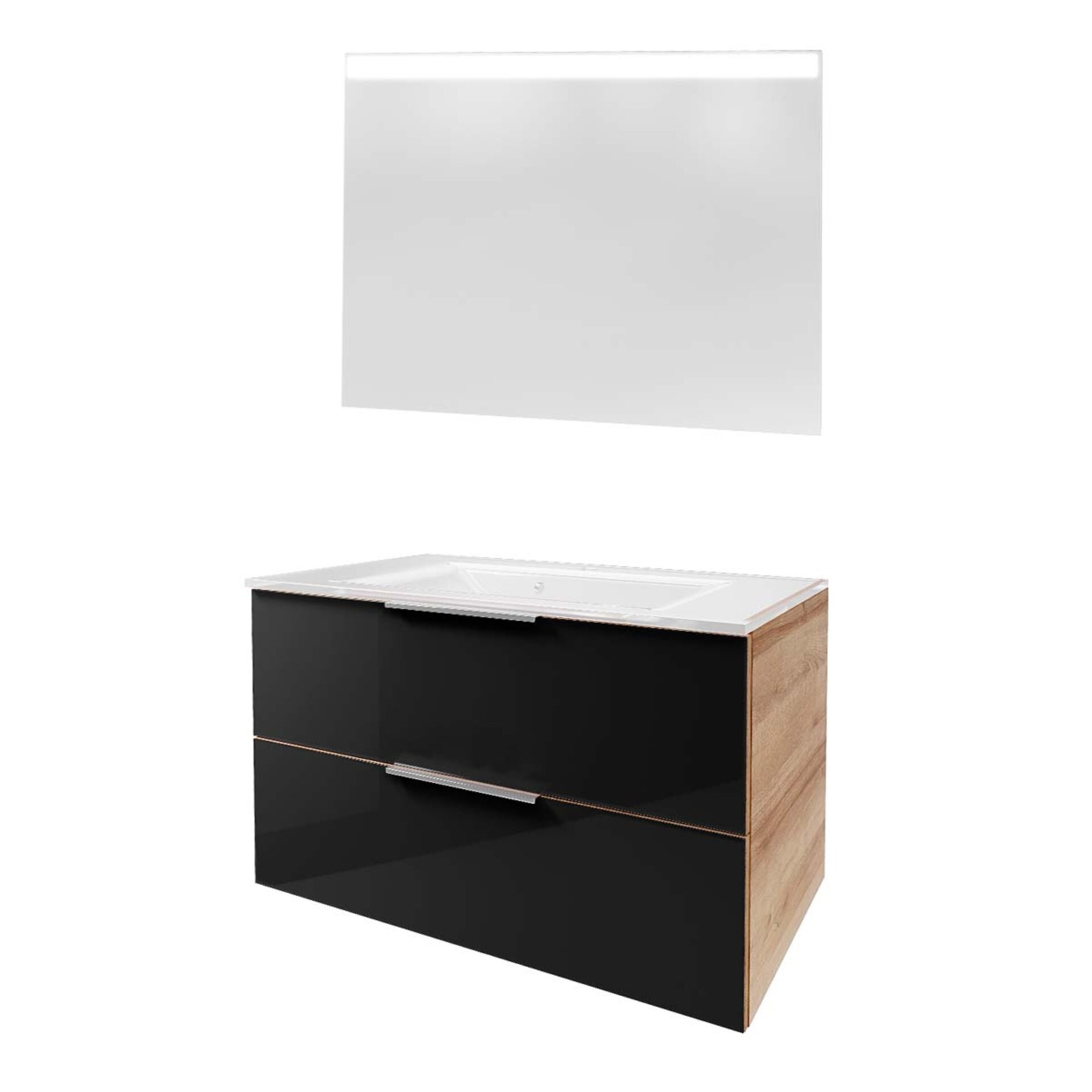 Fackelmann B. BRILLANT Badmöbel Set 3-teilig 100 cm, Anthrazit Glas/Braun hell, Glas Weiß+Spiegel Fackelmann B. BRILLANT Badmöbel Set 3-teilig 100 cm, Anthrazit Glas/Braun hell, Glas Weiß+Spiegel