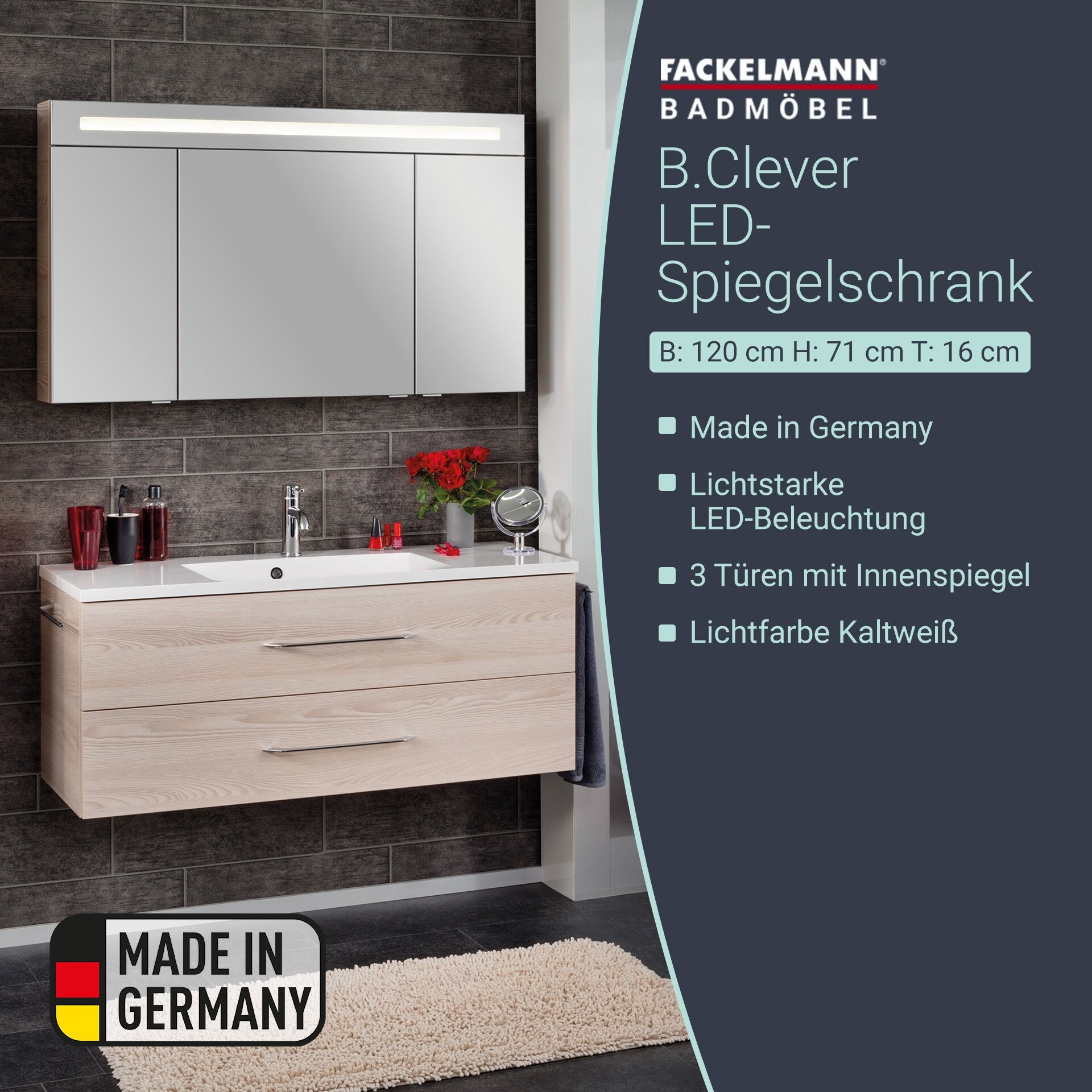 Fackelmann B.CLEVER LED Spiegelschrank 120 cm Braun hell Fackelmann B.CLEVER LED Spiegelschrank 120 cm Braun hell