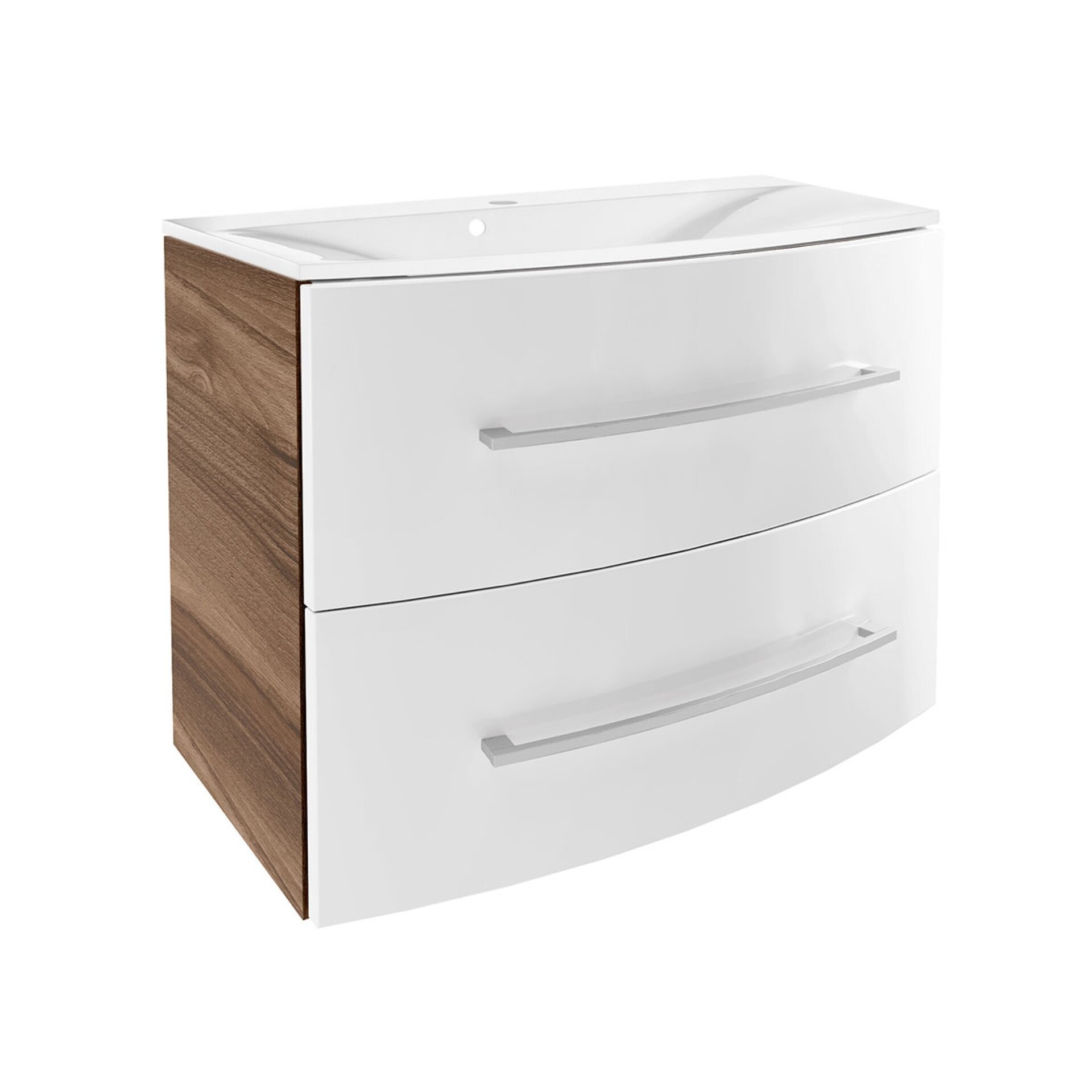 Fackelmann VERONA Badmöbel Set 2-teilig 80 cm breit, Braun Dunkel/Weiß Hochglanz, Gussmarmor Fackelmann VERONA Badmöbel Set 2-teilig 80 cm breit, Braun Dunkel/Weiß Hochglanz, Gussmarmor