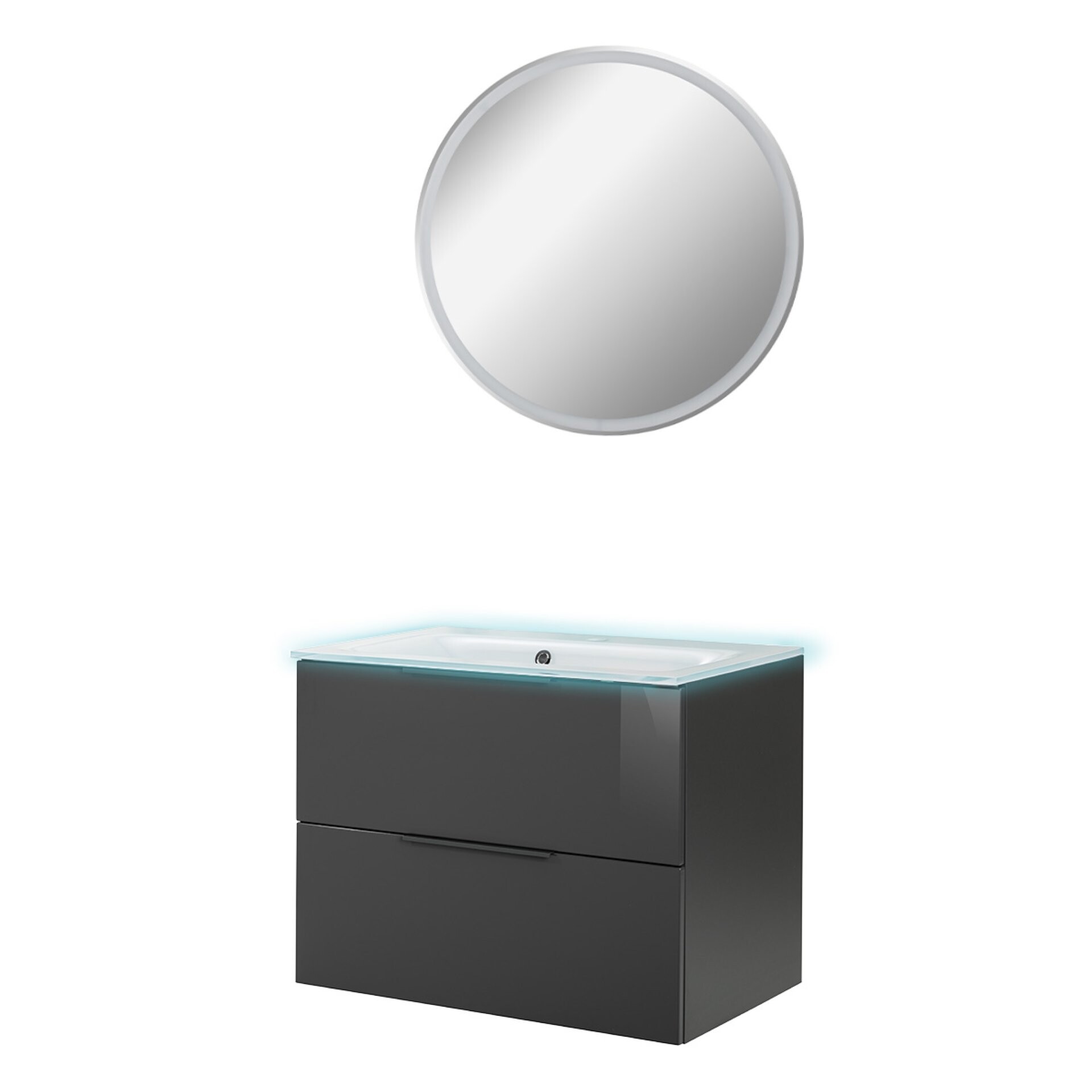 Fackelmann LUNA Badmöbel Set 4-teilig, 80 cm breit, Anthrazit, Glas Weiß+Beleuchtung+Spiegel Fackelmann LUNA Badmöbel Set 4-teilig, 80 cm breit, Anthrazit, Glas Weiß+Beleuchtung+Spiegel