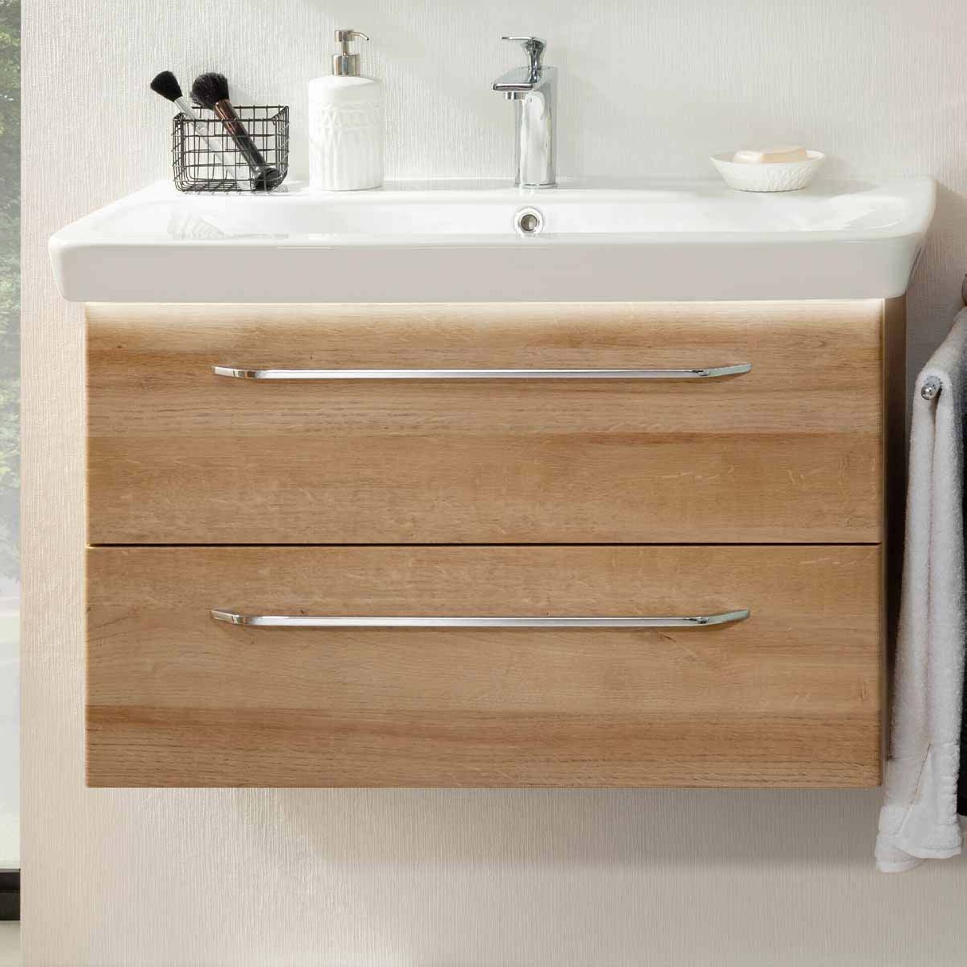 Fackelmann MILANO Badmöbel Set 3-teilig, 88 cm breit, Braun hell, Keramik Fackelmann MILANO Badmöbel Set 3-teilig, 88 cm breit, Braun hell, Keramik