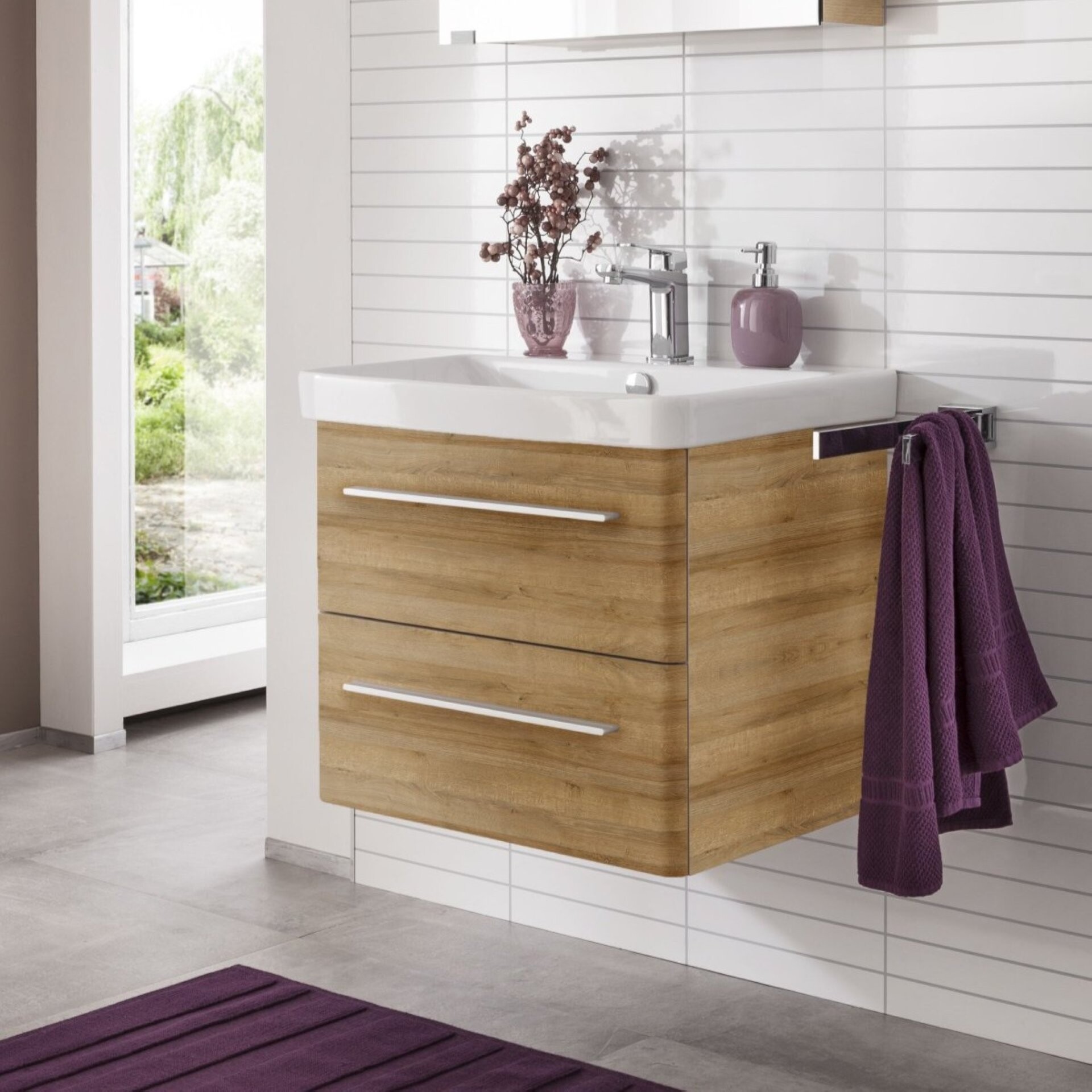 LANZET K8 Waschbecken mit Unterschrank, 60 cm breit, Braun hell, Waschbecken Keramik Weiß LANZET K8 Waschbecken mit Unterschrank, 60 cm breit, Braun hell, Waschbecken Keramik Weiß