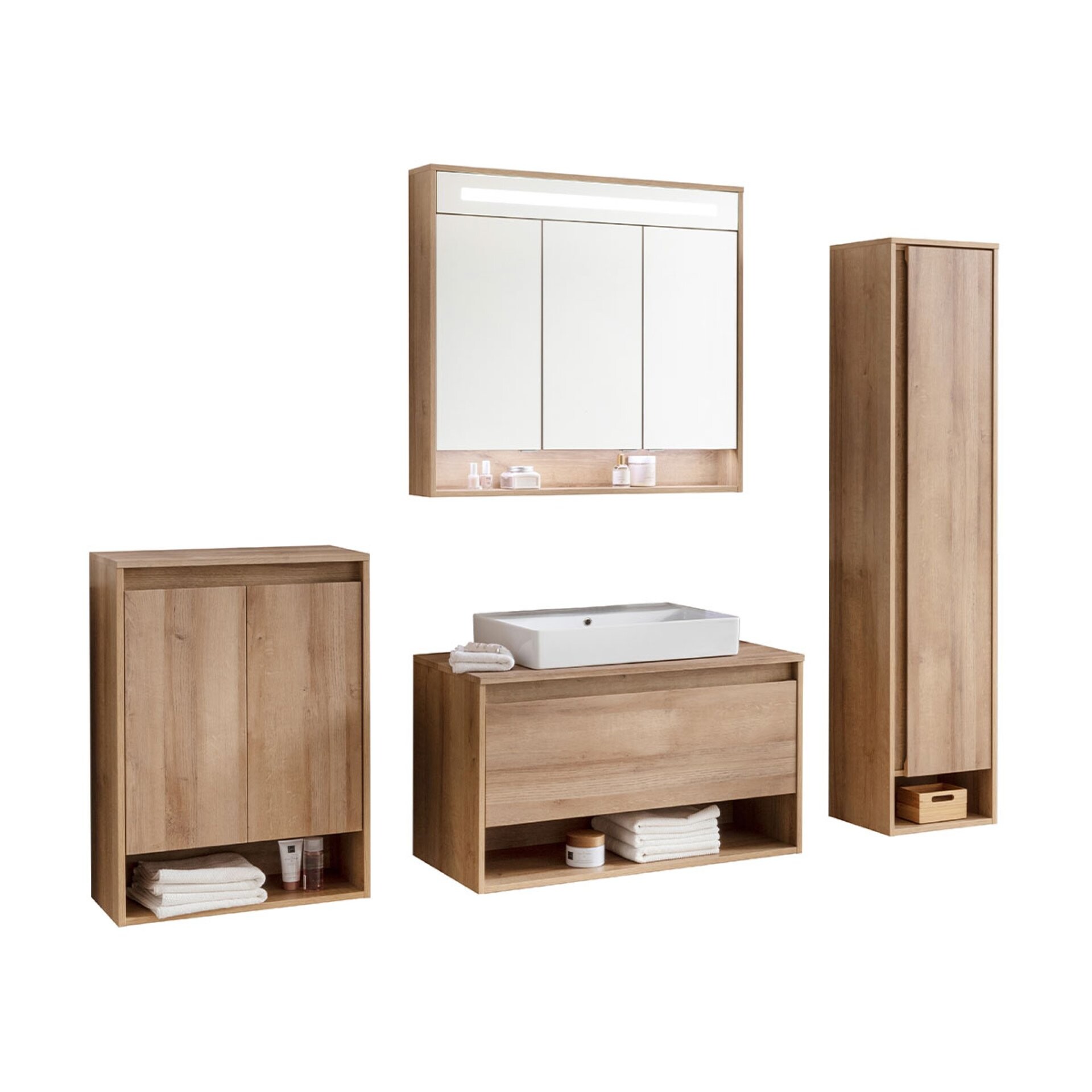 Fackelmann NATURA Badmöbelset 5-teilig, 94 cm, Braun hell + Spiegelschrank + Midischrank + Hochschrank rechts Fackelmann NATURA Badmöbelset 5-teilig, 94 cm, Braun hell + Spiegelschrank + Midischrank + Hochschrank rechts