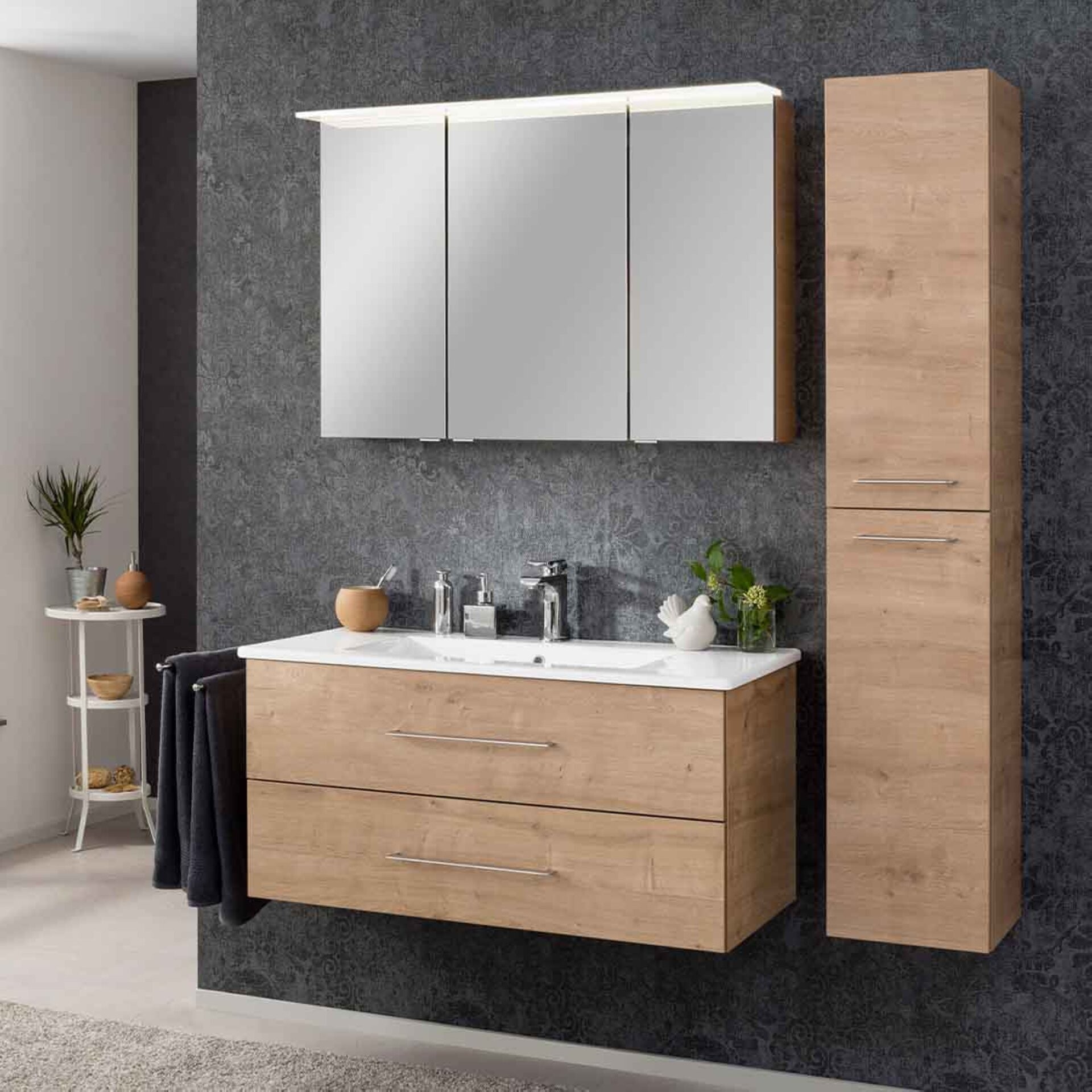 FACKELMANN B.PERFEKT Waschtisch Set mit Spiegelschrank 103 cm breit, Braun hell, Waschbecken Keramik FACKELMANN B.PERFEKT Waschtisch Set mit Spiegelschrank 103 cm breit, Braun hell, Waschbecken Keramik