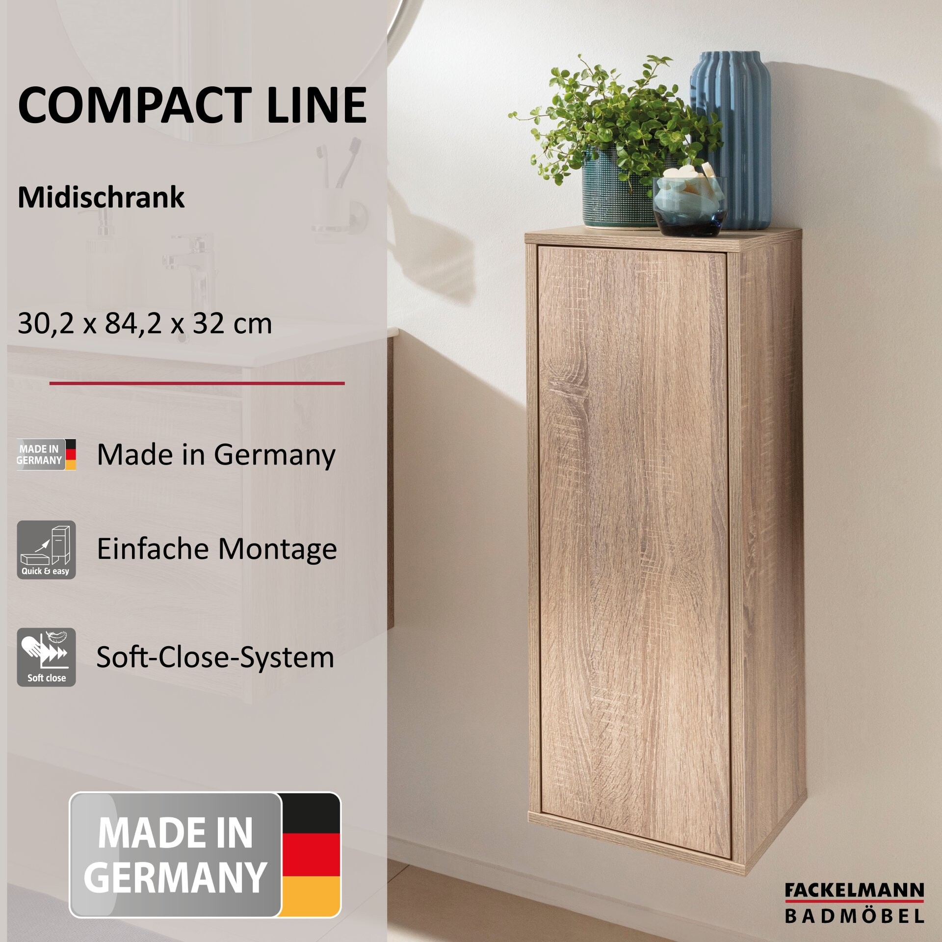 FACKELMANN COMPACT LINE Midischrank 30 cm breit, Braun